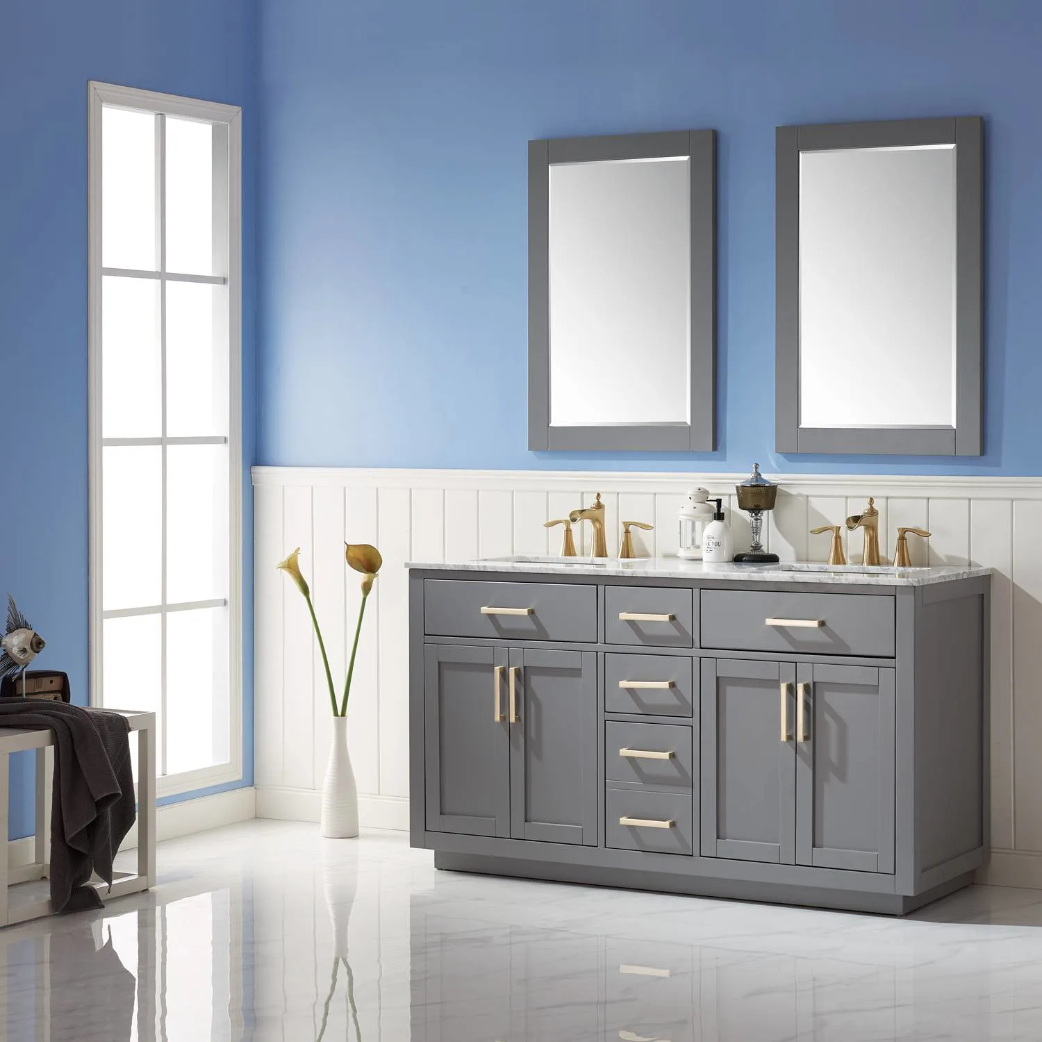 Altair Ivy 60 Inch Solid Plywood White Carrara Double Vanity - image 4