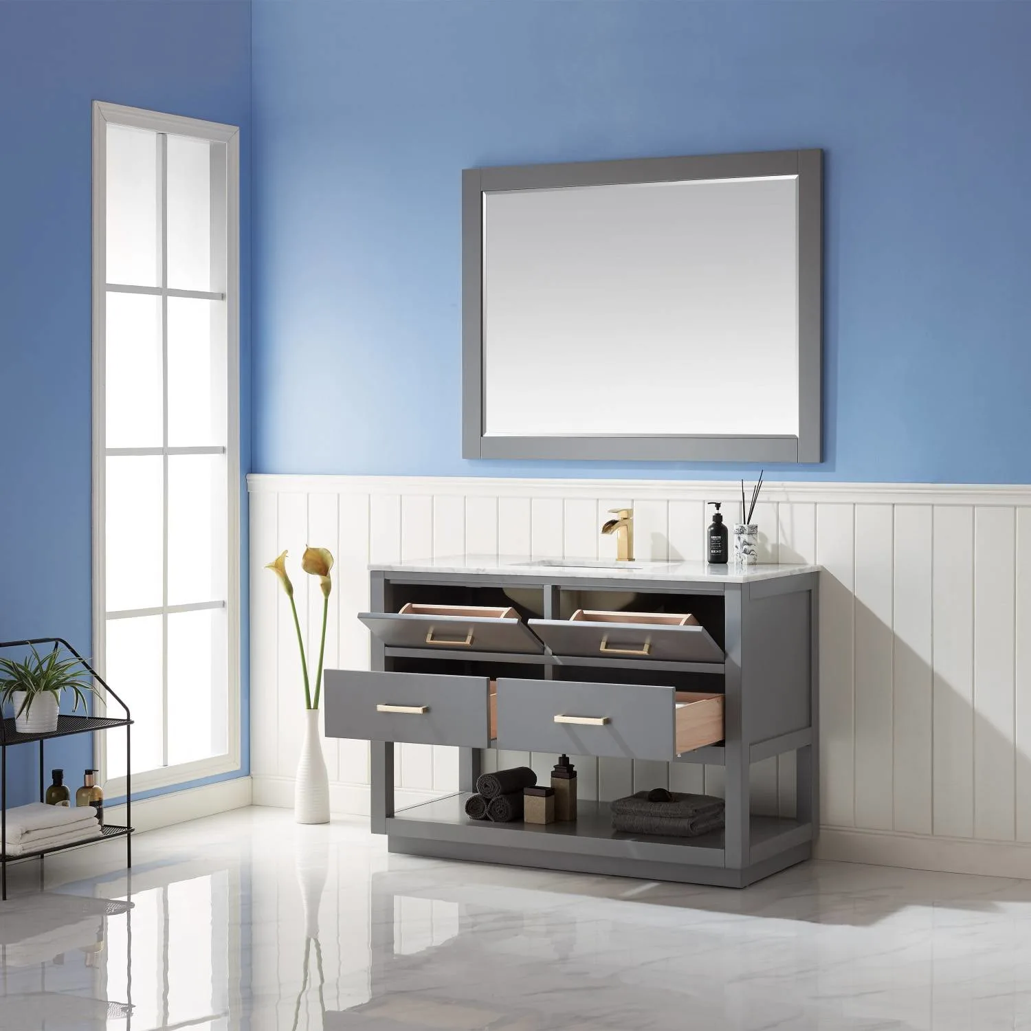 Altair Remi 48 Inch Solid Plywood White Carrara Single Vanity - image 4