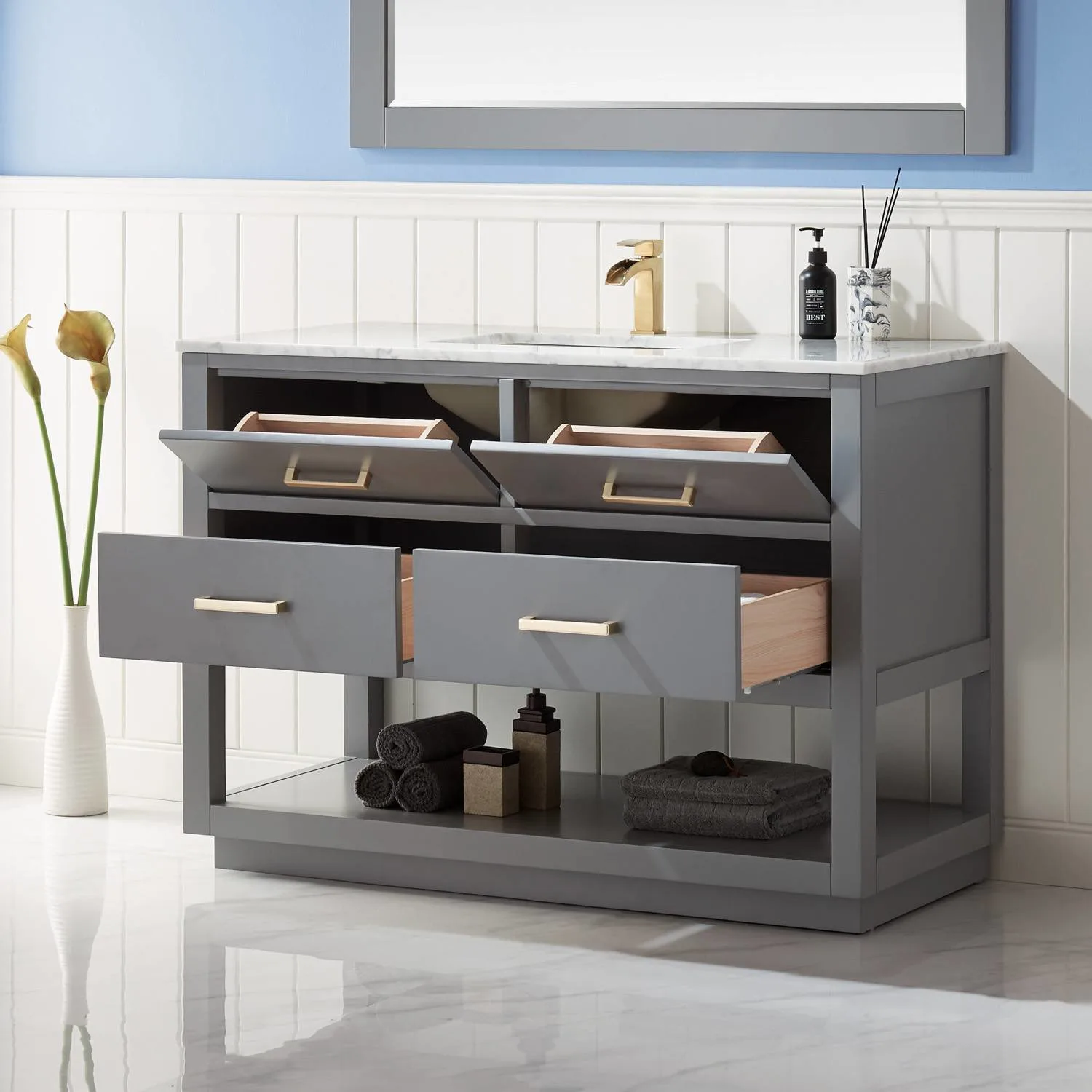 Altair Remi 48 Inch Solid Plywood White Carrara Single Vanity - image 6