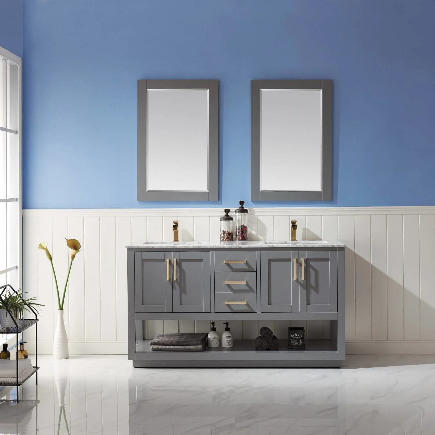 Altair Remi 60 Inch Solid Plywood White Carrara Double Vanity - image 3