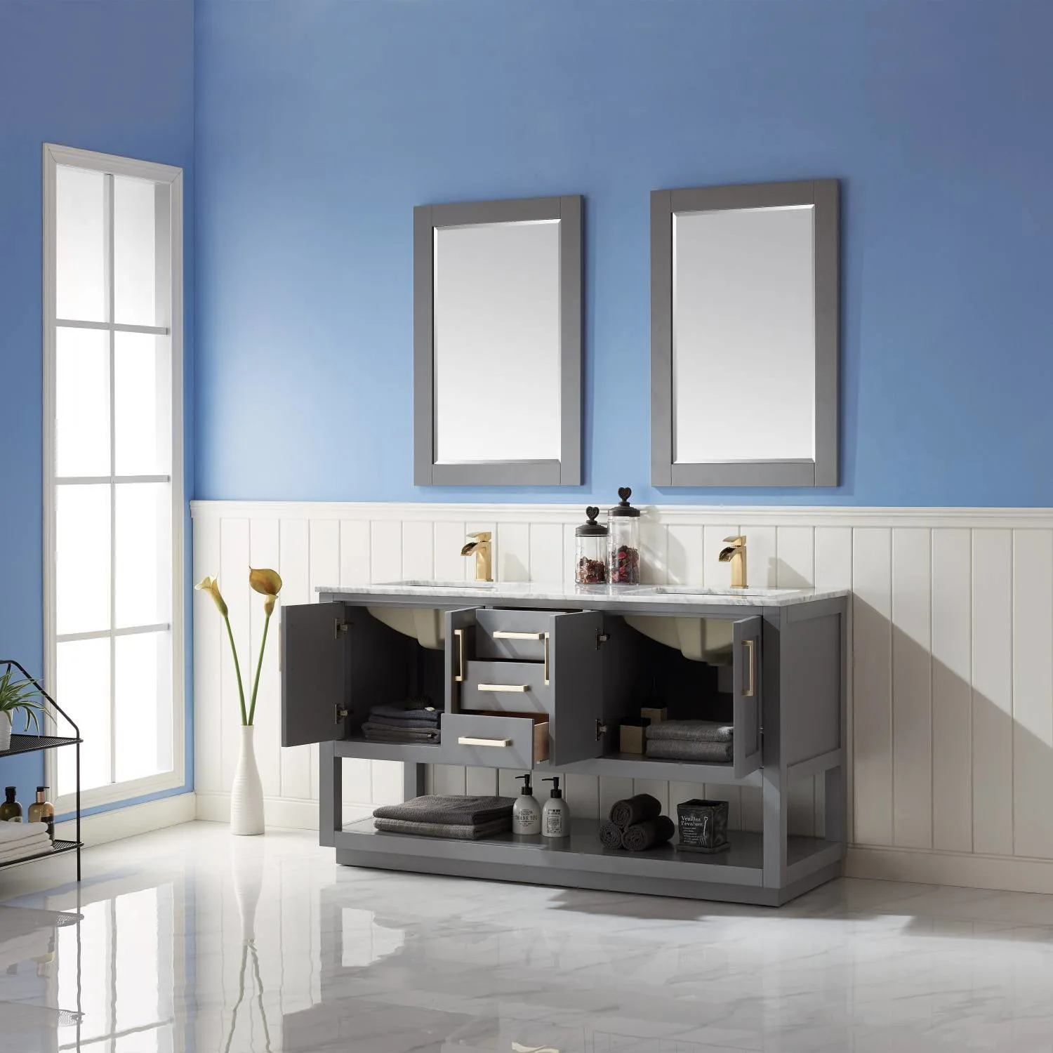 Altair Remi 60 Inch Solid Plywood White Carrara Double Vanity - image 5