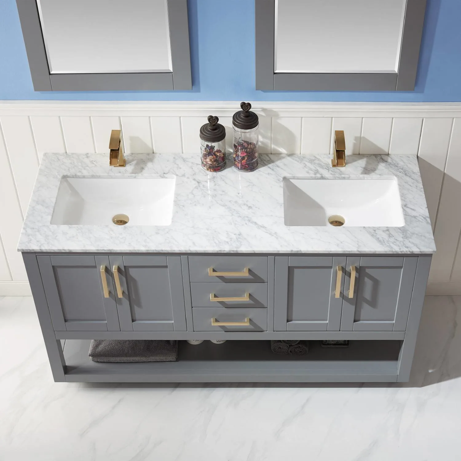 Altair Remi 60 Inch Solid Plywood White Carrara Double Vanity - image 6