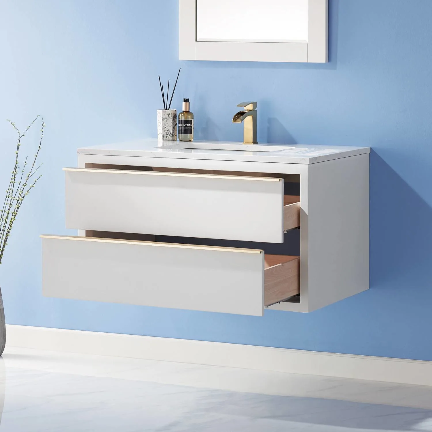 Altair Morgan 36 Inch White Plywood White Carrara Stone Single Vanity - image 8