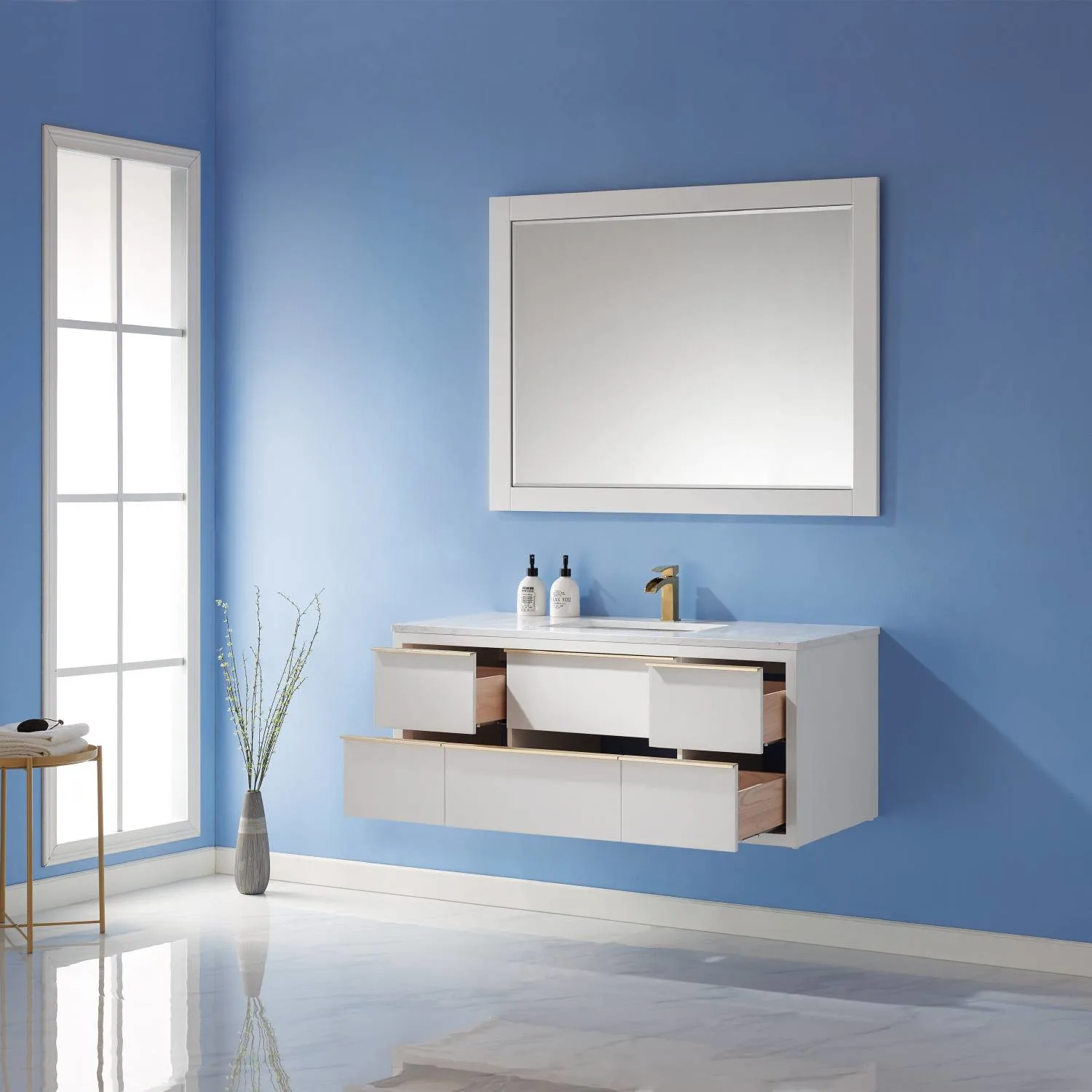 Altair Morgan 48 Inch White Plywood White Carrara Stone Single Vanity - image 5