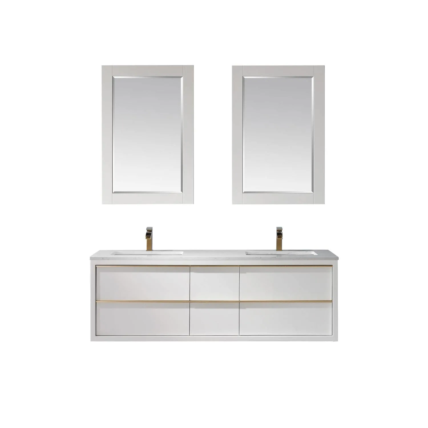 Altair Morgan 60 Inch White Plywood White Carrara Stone Double Vanity - image 1
