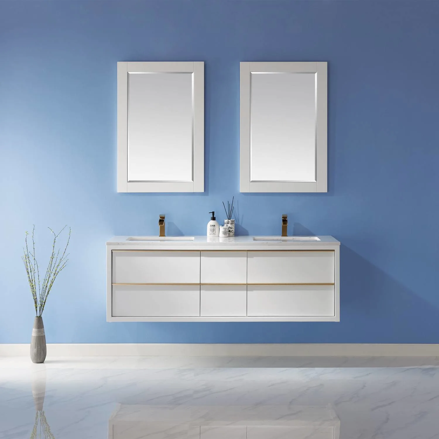 Altair Morgan 60 Inch White Plywood White Carrara Stone Double Vanity - image 3