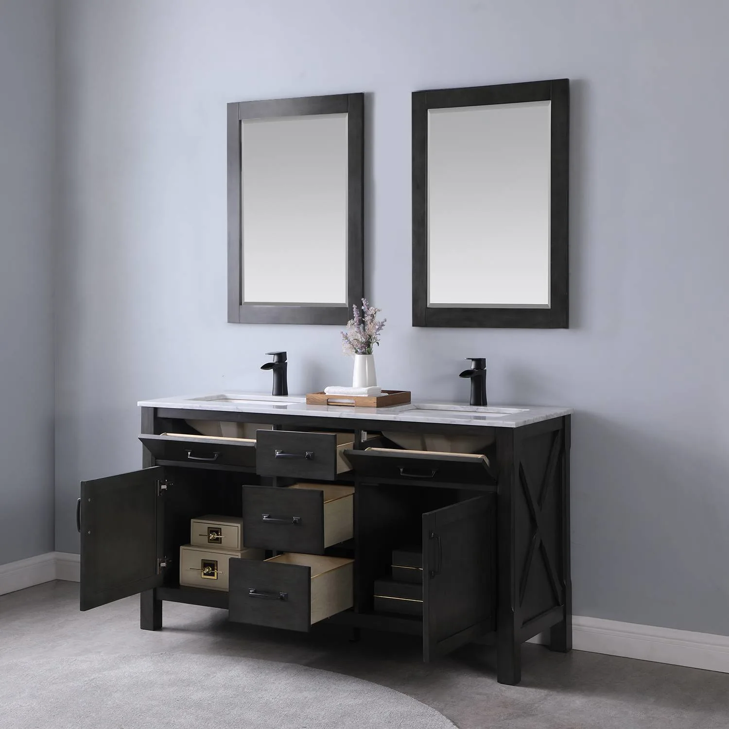 Altair Maribella 60 Inch Solid Plywood White Carrara Double Vanity - image 5
