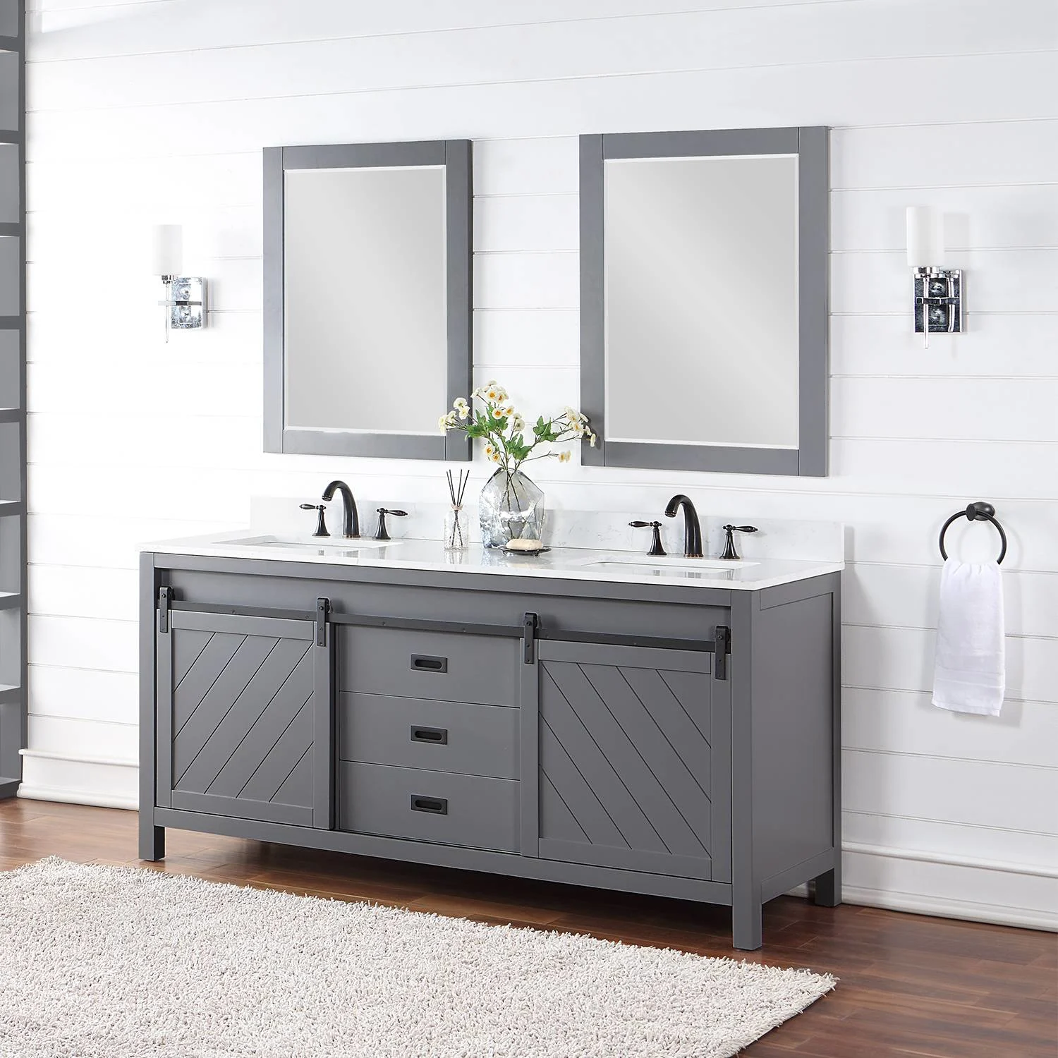 Altair Kinsley 72 Inch Gray Plywood White Carrara Stone Double Vanity - image 4