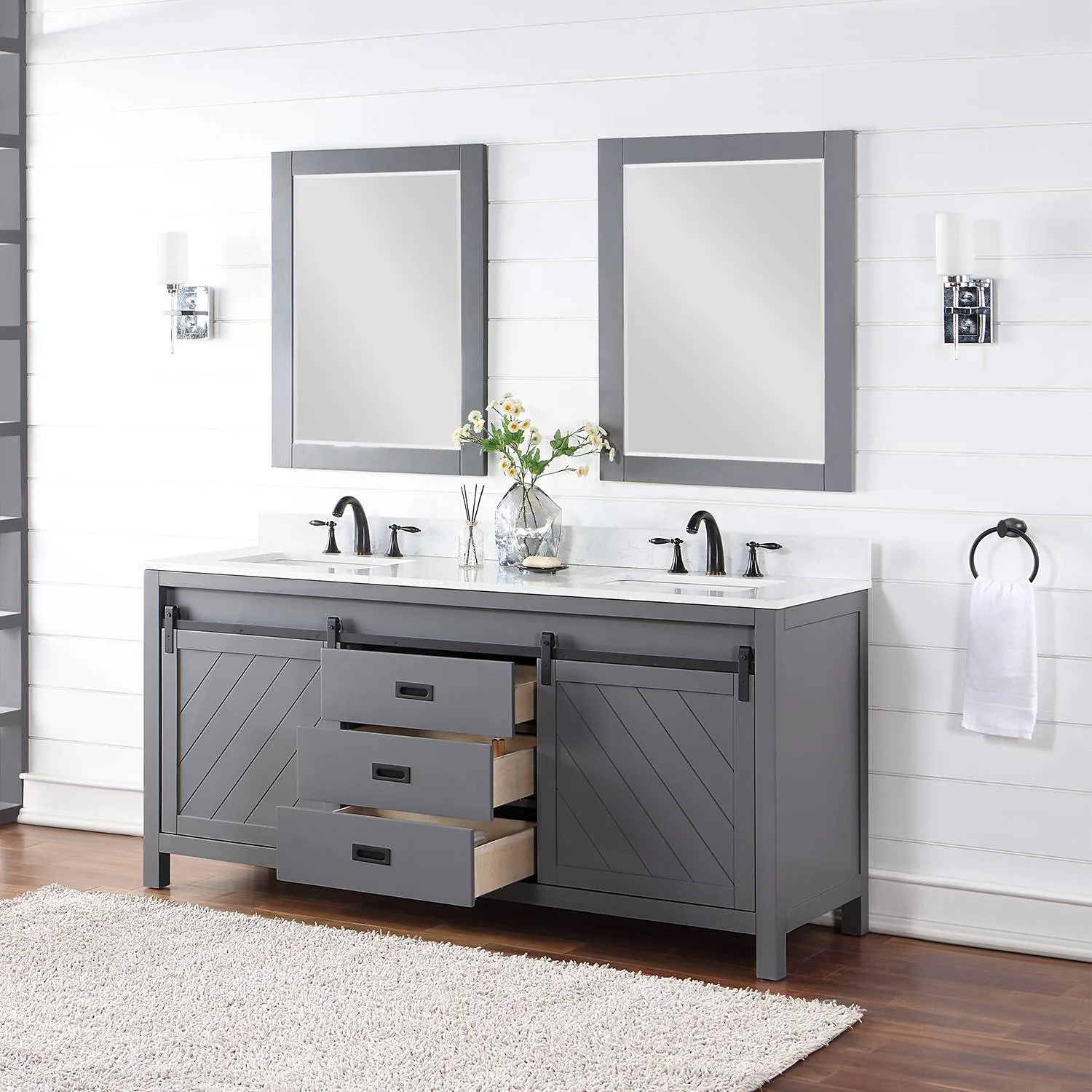Altair Kinsley 72 Inch Gray Plywood White Carrara Stone Double Vanity - image 5