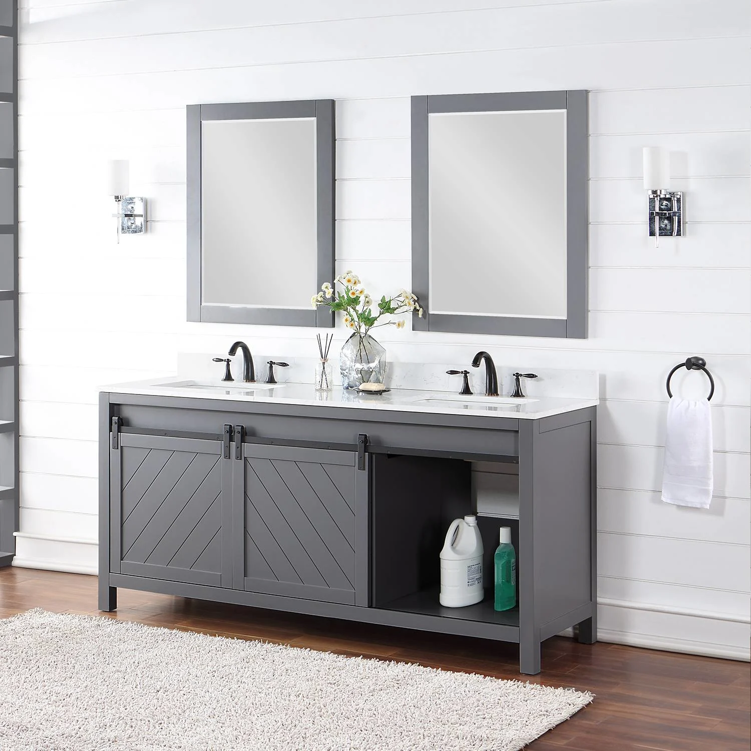 Altair Kinsley 72 Inch Gray Plywood White Carrara Stone Double Vanity - image 6