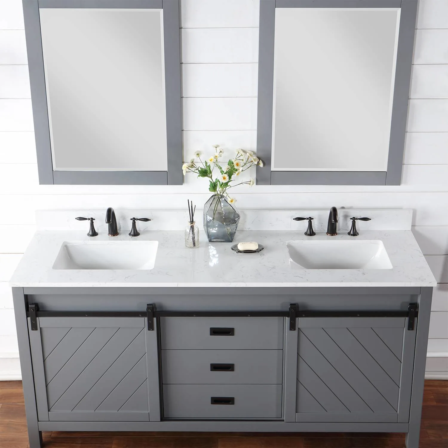 Altair Kinsley 72 Inch Gray Plywood White Carrara Stone Double Vanity - image 7