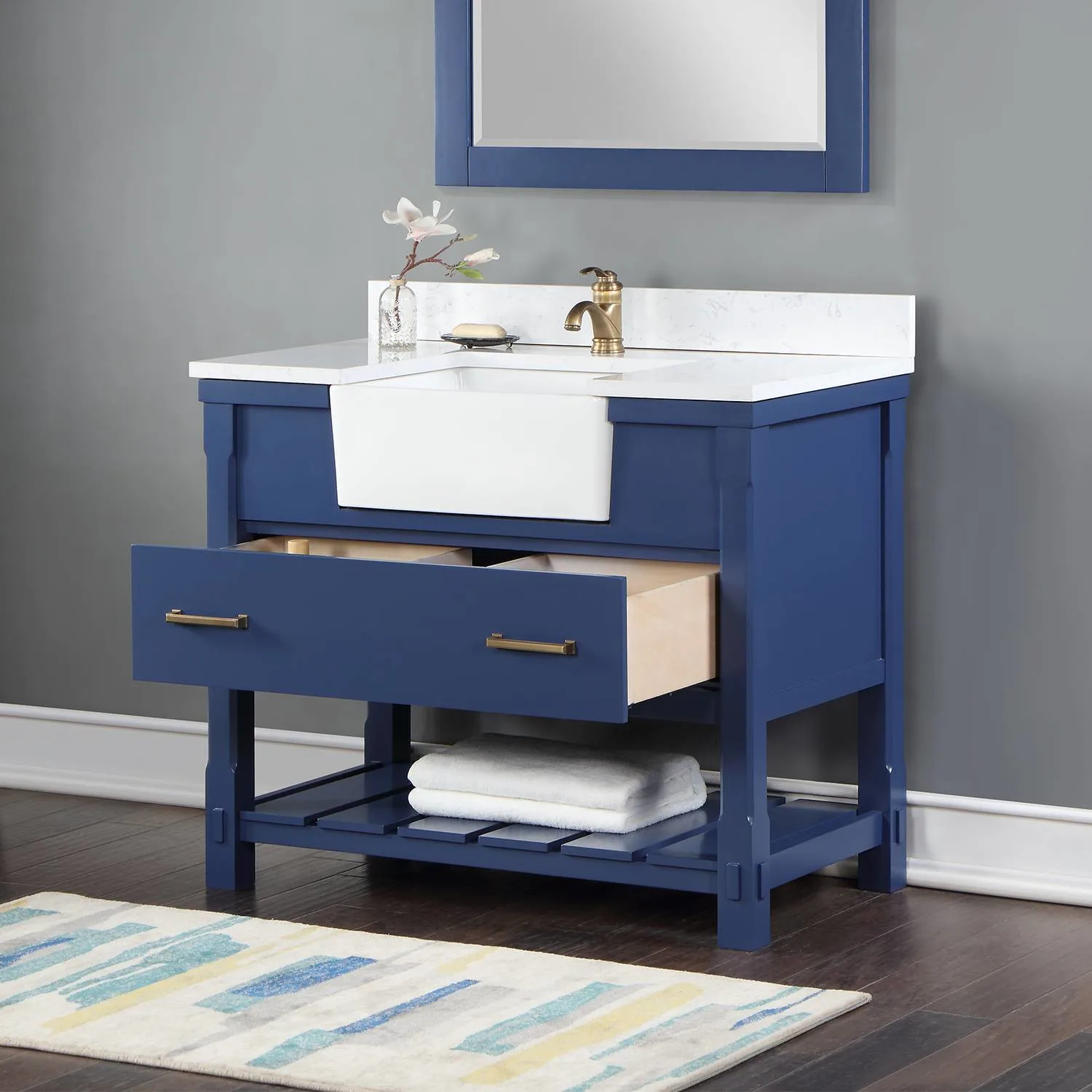 Altair Georgia 42 Inch Jewelry Blue Plywood Carrara Stone Single Vanity - image 8