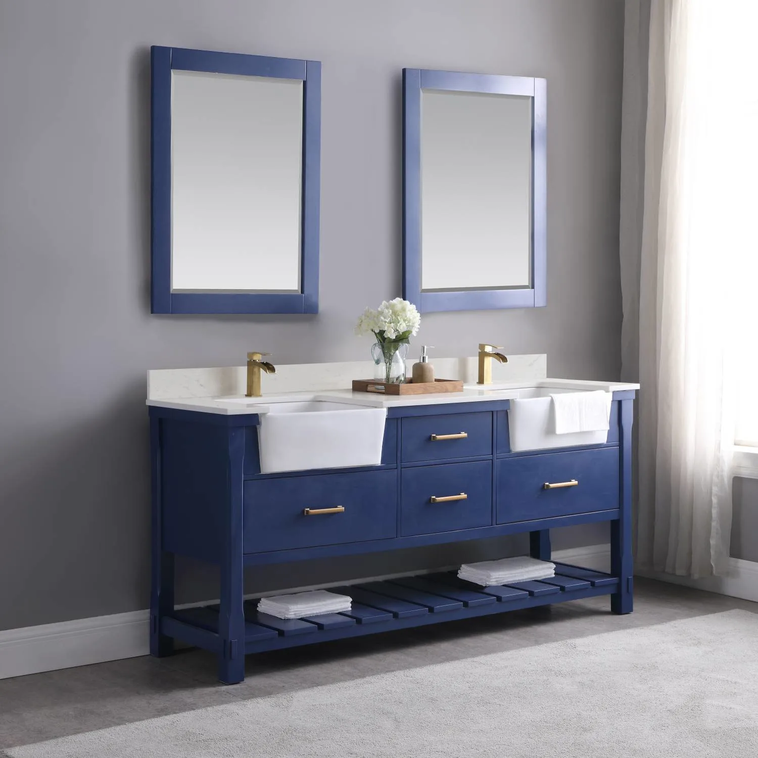 Altair Georgia 72 Inch Solid Plywood White Carrara Stone Double Vanity - image 4