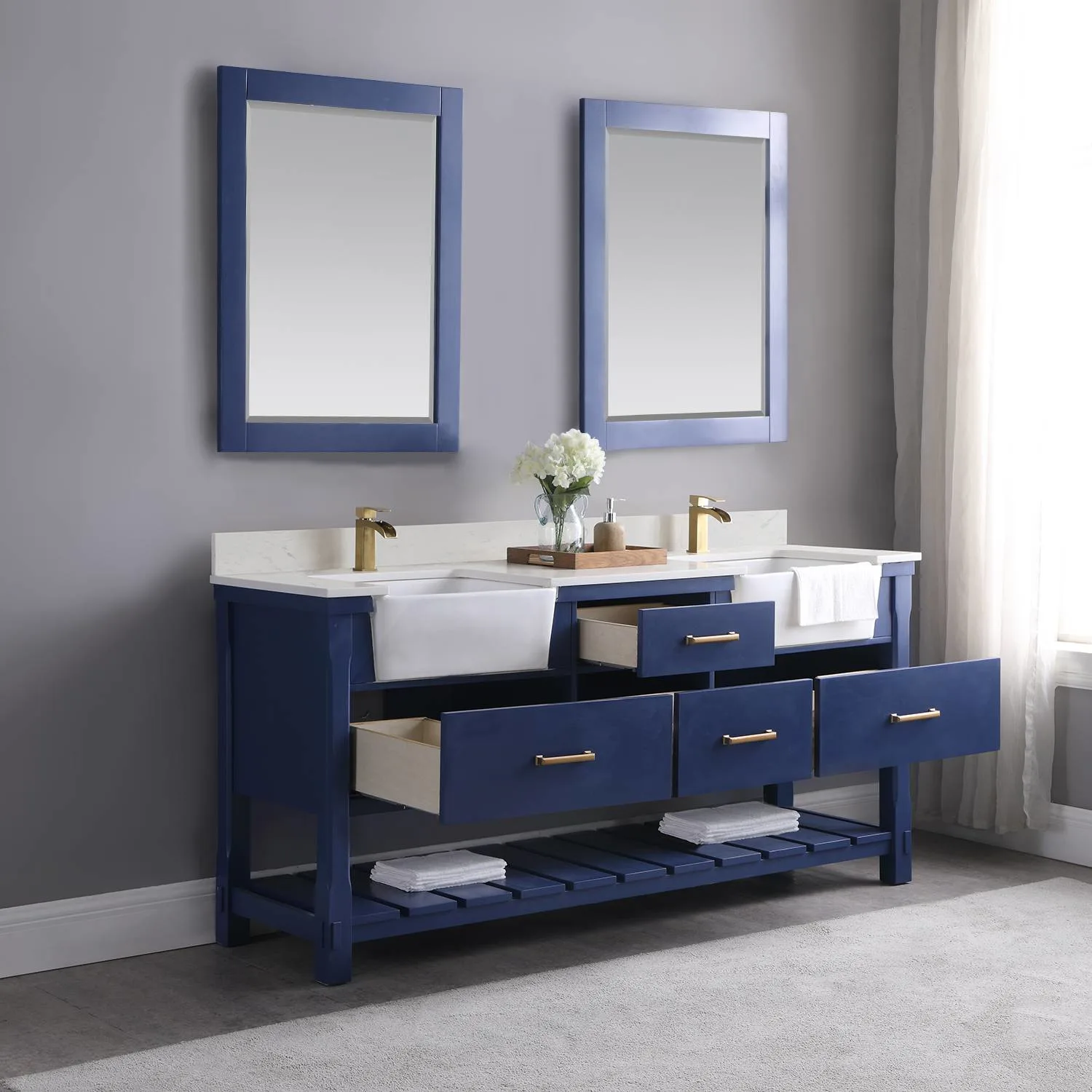 Altair Georgia 72 Inch Solid Plywood White Carrara Stone Double Vanity - image 5