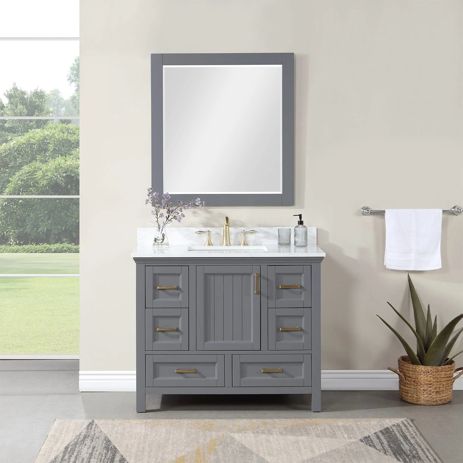 Altair Isla 42 Inch Gray Plywood White Carrara Stone Single Vanity - image 3