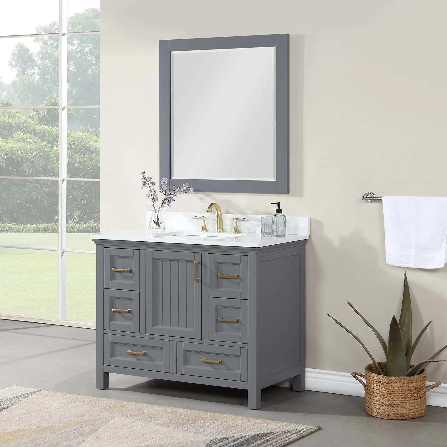Altair Isla 42 Inch Gray Plywood White Carrara Stone Single Vanity - image 4
