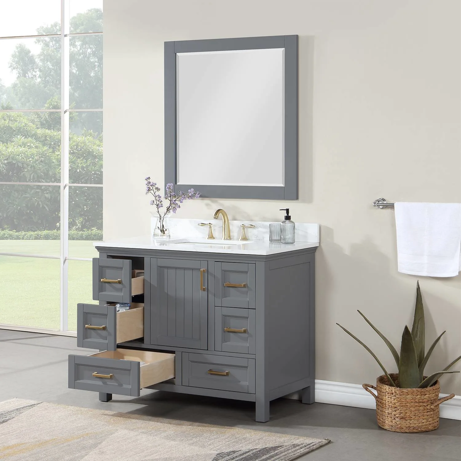 Altair Isla 42 Inch Gray Plywood White Carrara Stone Single Vanity - image 5