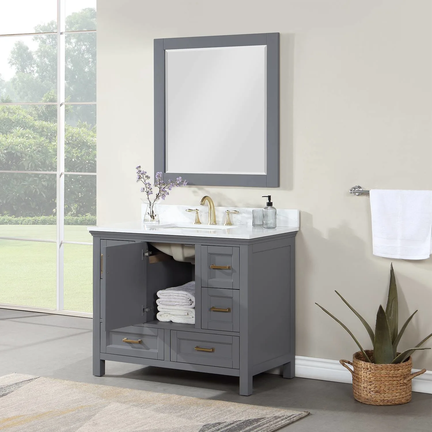Altair Isla 42 Inch Gray Plywood White Carrara Stone Single Vanity - image 6