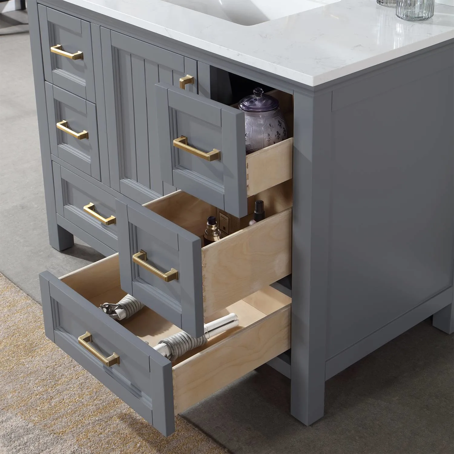 Altair Isla 42 Inch Gray Plywood White Carrara Stone Single Vanity - image 9