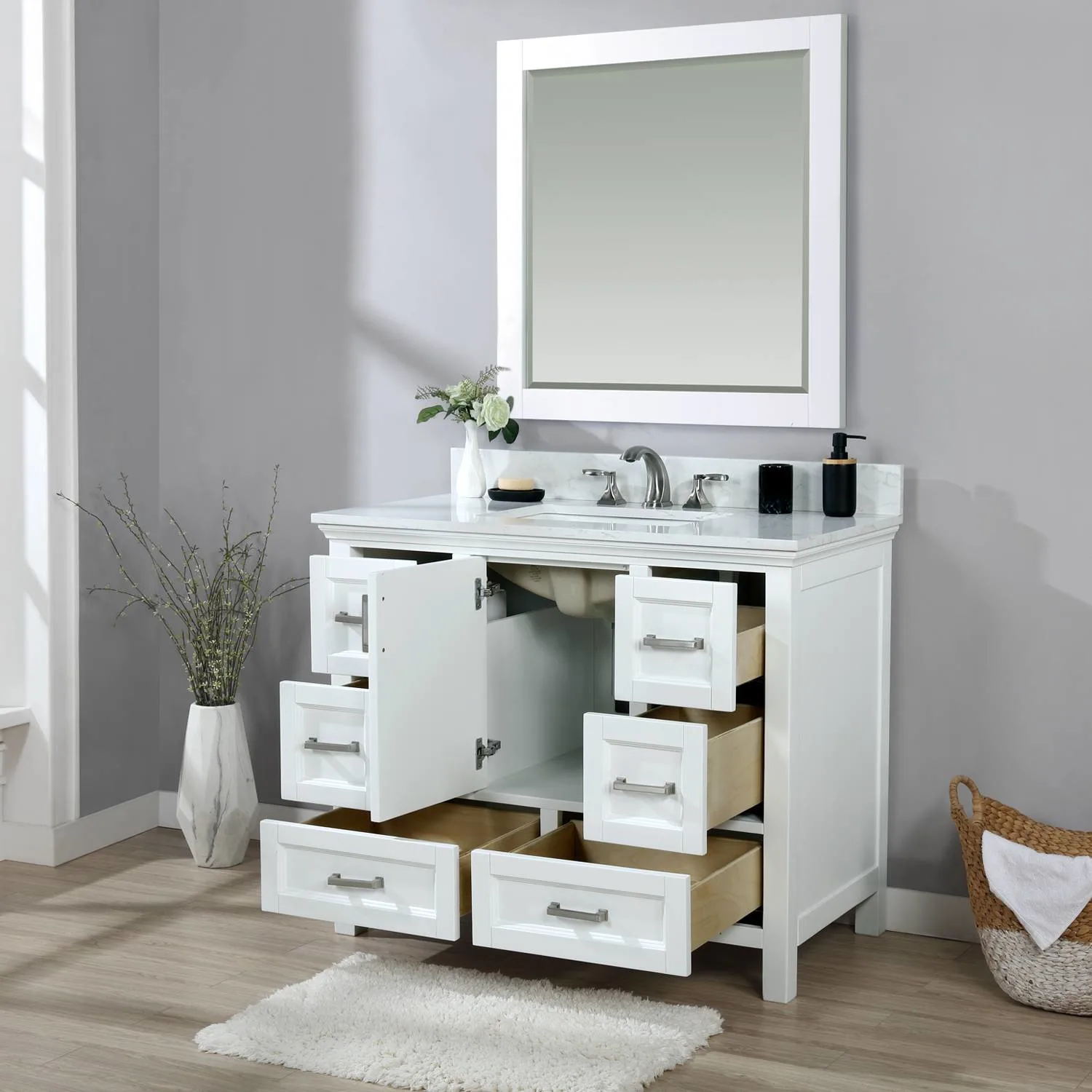 Altair Isla 42 Inch White Solid Plywood White Carrara Single Vanity - image 5