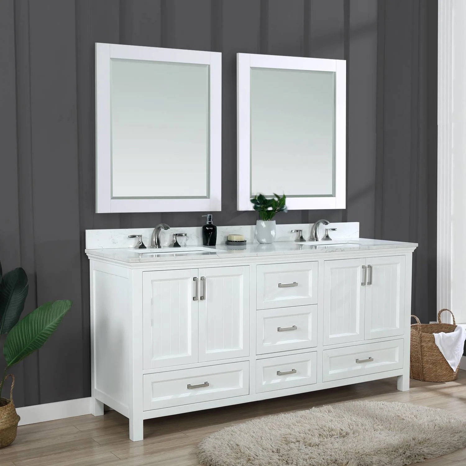 Altair Isla 72 Inch White Solid Plywood White Carrara Double Vanity - image 6