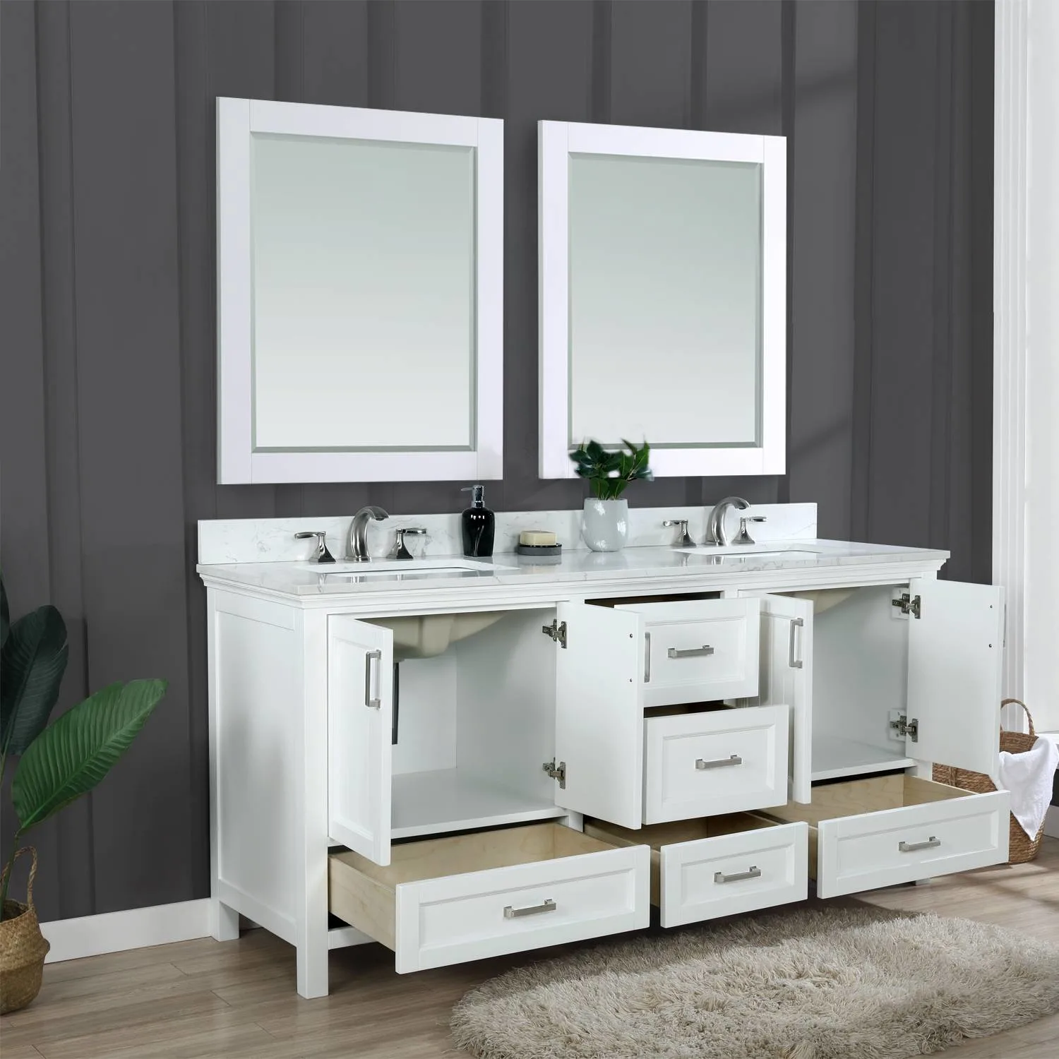Altair Isla 72 Inch White Solid Plywood White Carrara Double Vanity - image 7