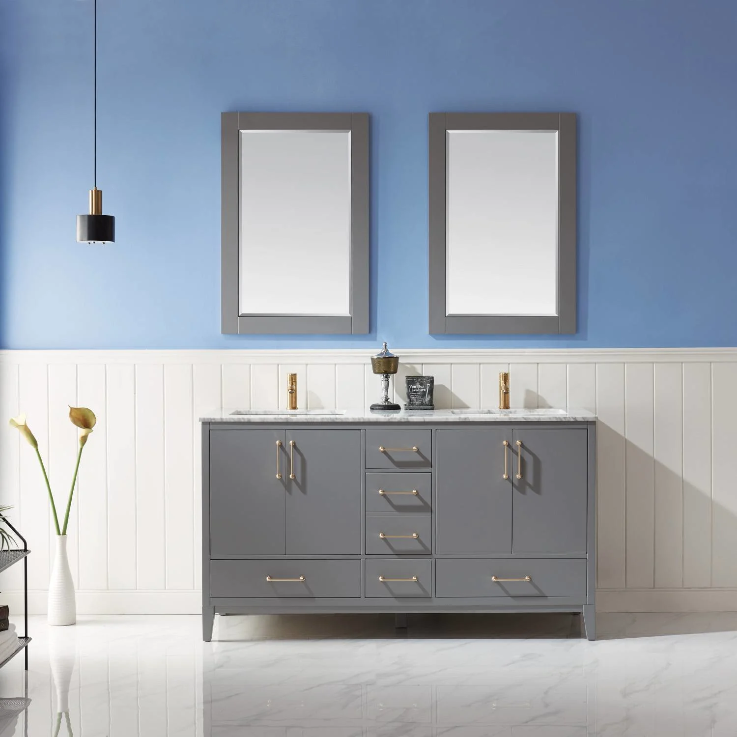 Altair Sutton 60 Inch Solid Plywood White Carrara Double Vanity - image 3