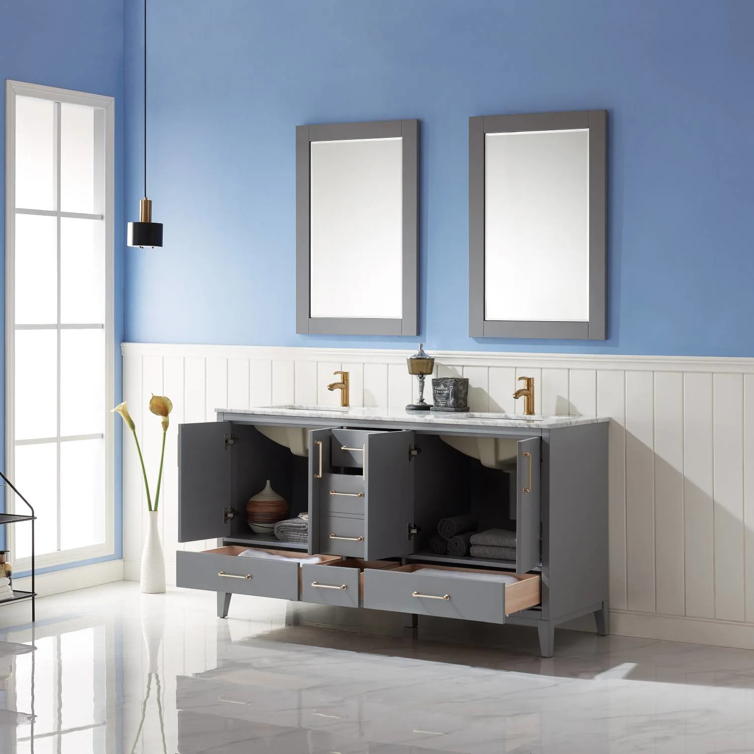 Altair Sutton 60 Inch Solid Plywood White Carrara Double Vanity - image 5