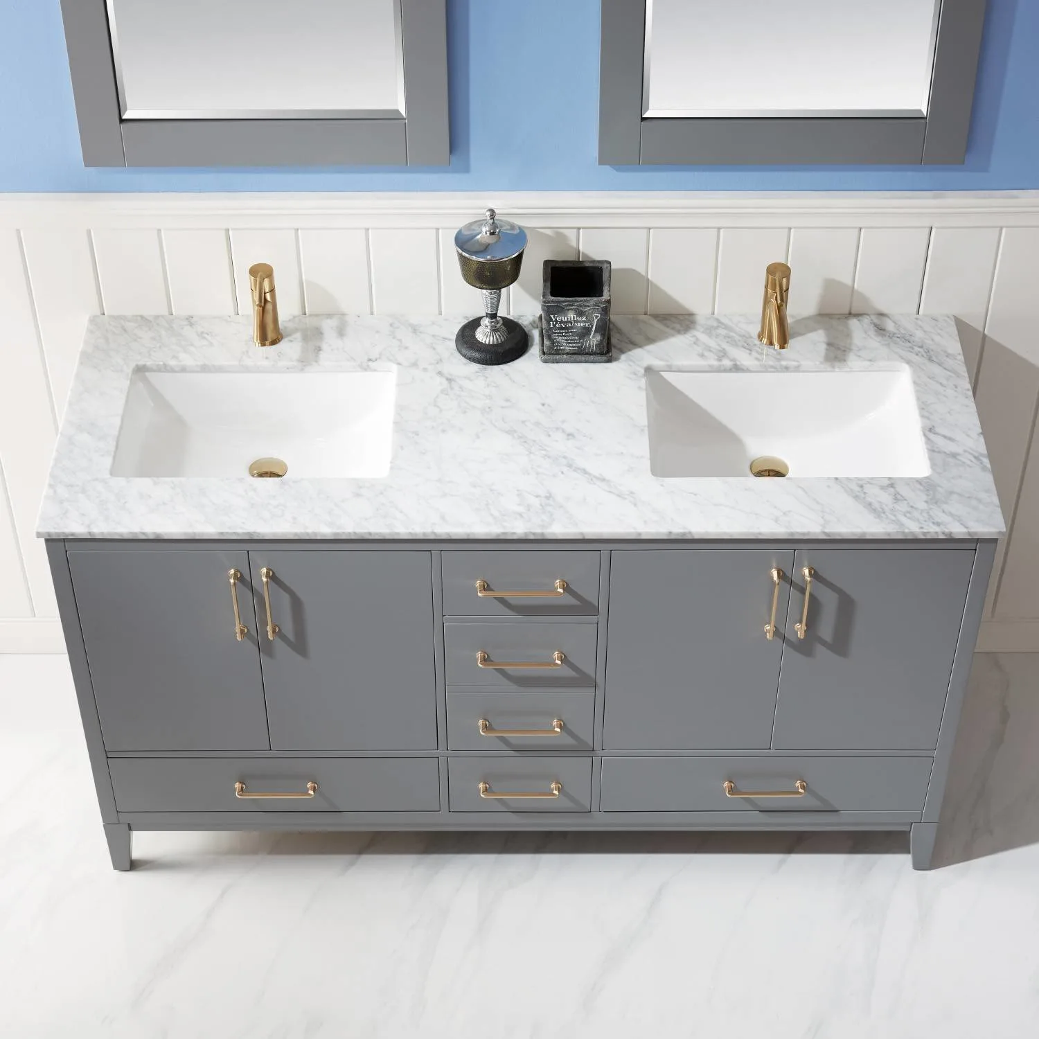 Altair Sutton 60 Inch Solid Plywood White Carrara Double Vanity - image 6