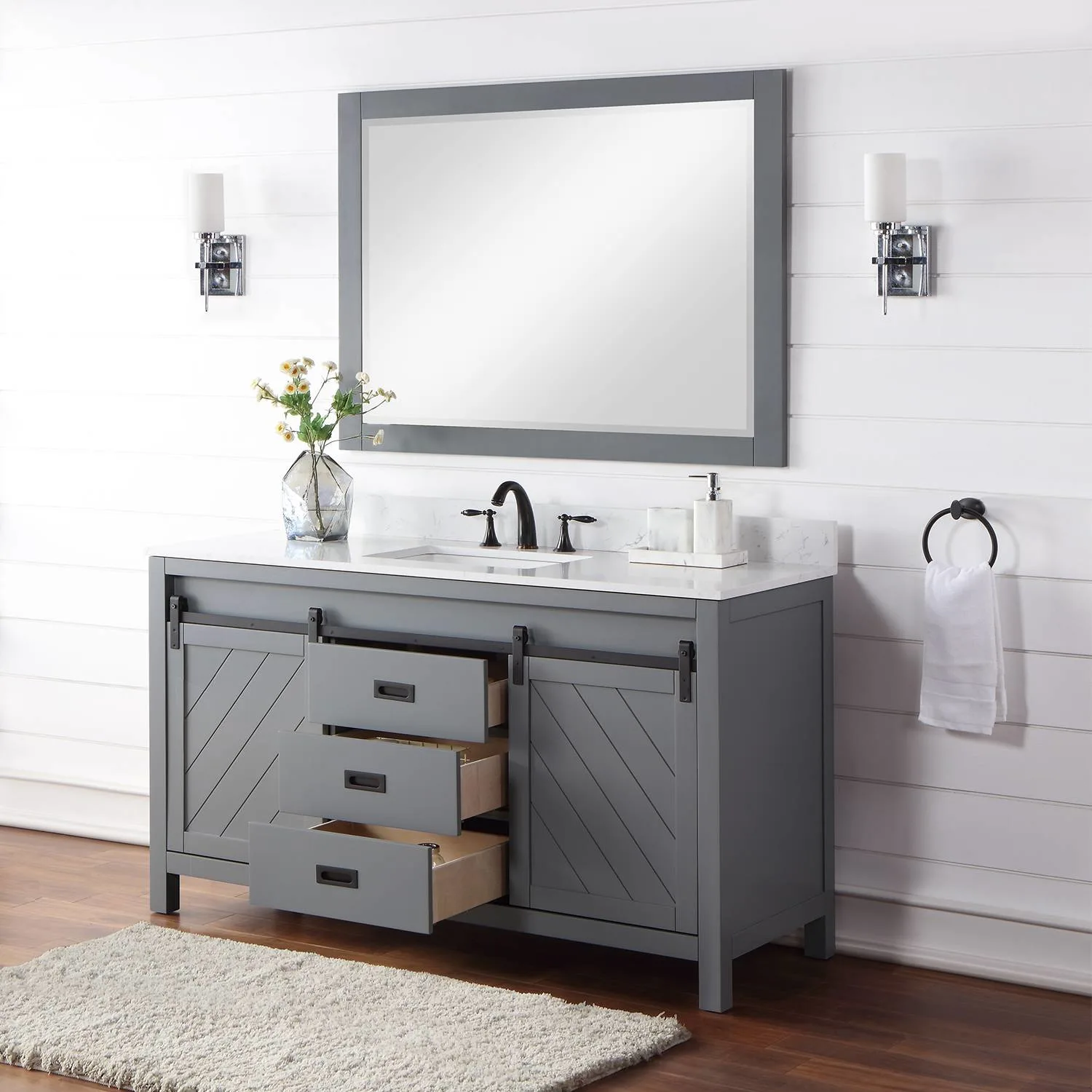 Altair Kinsley 60 Inch Gray Plywood White Carrara Stone Single Vanity - image 5