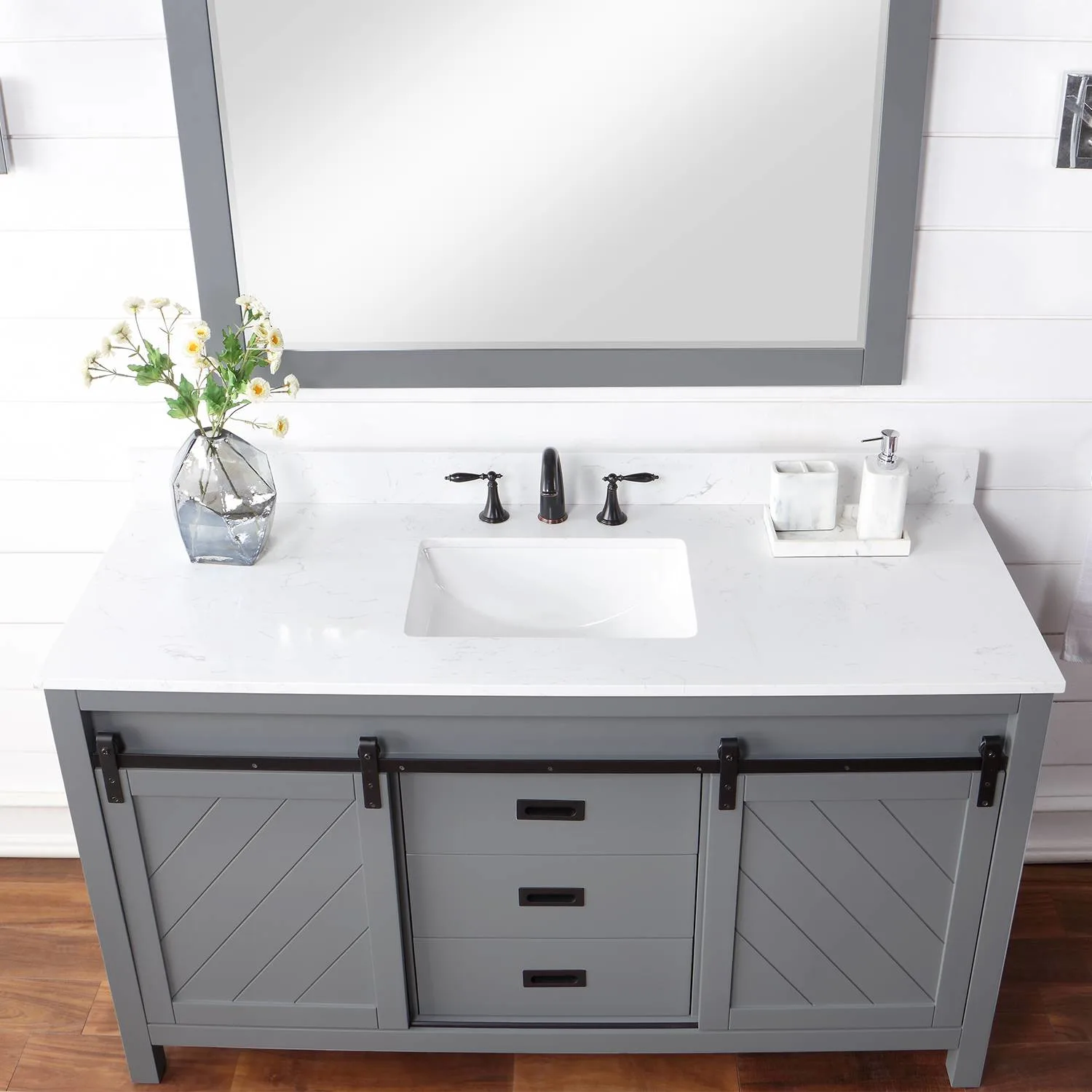 Altair Kinsley 60 Inch Gray Plywood White Carrara Stone Single Vanity - image 7