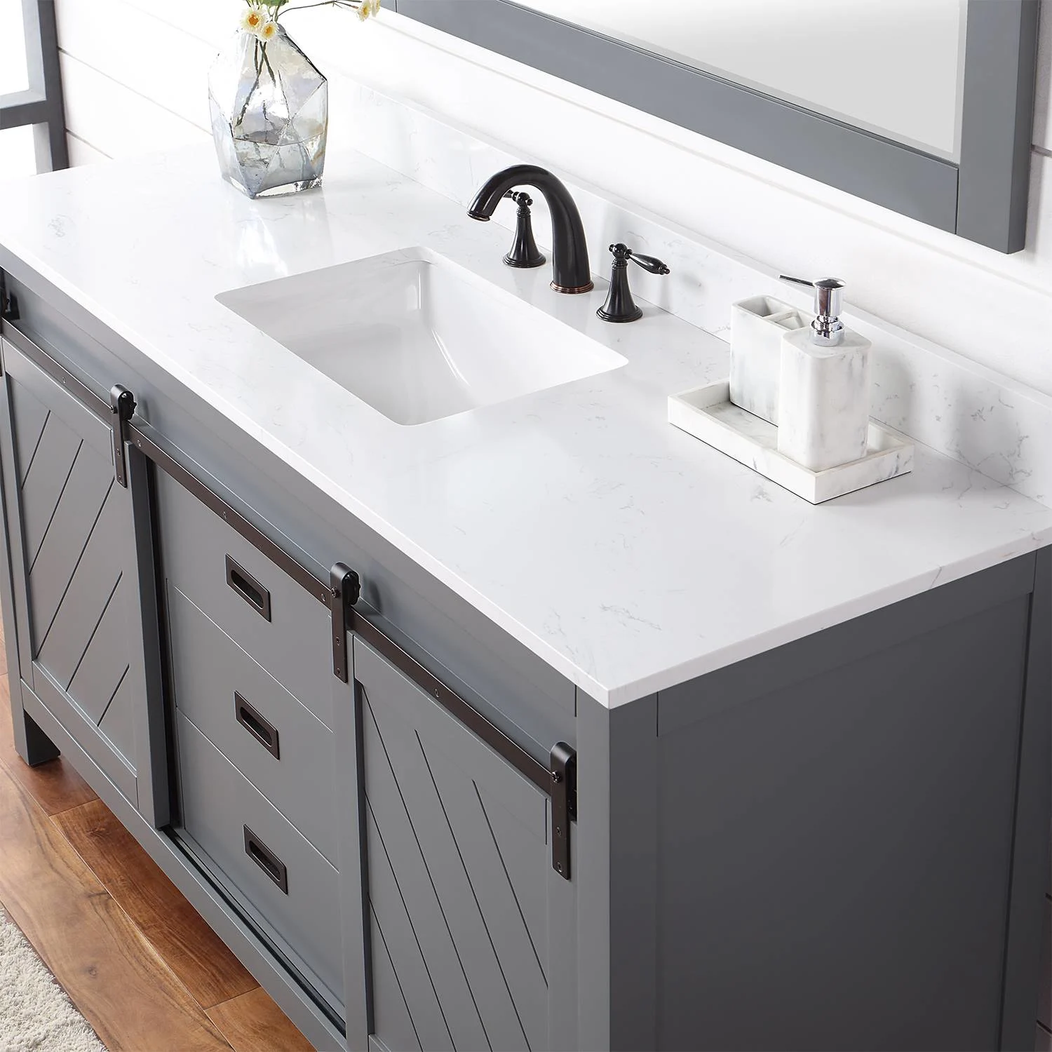 Altair Kinsley 60 Inch Gray Plywood White Carrara Stone Single Vanity - image 8