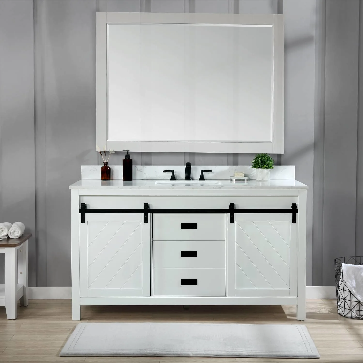 Altair Kinsley 60 Inch White Plywood White Carrara Single Vanity - image 3