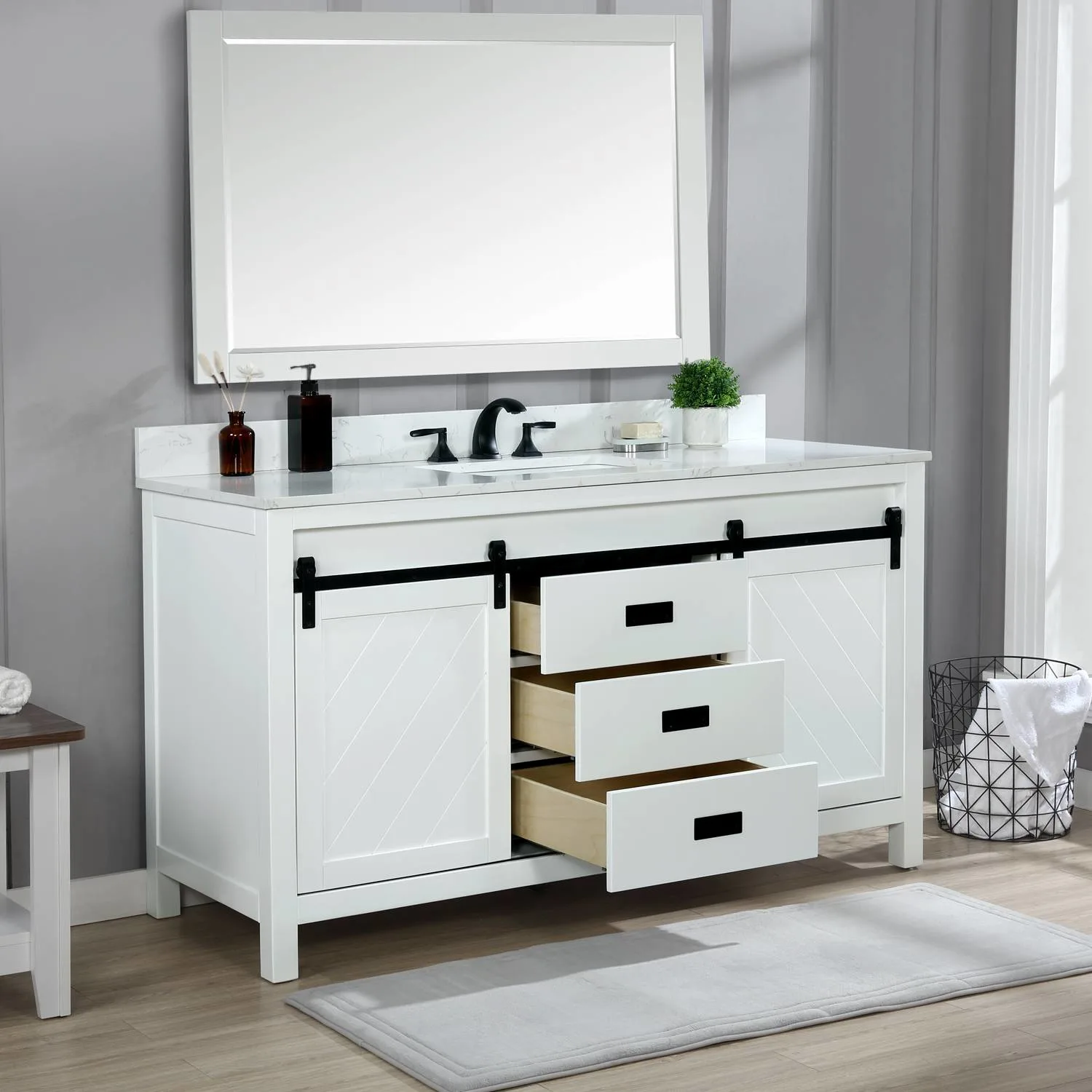 Altair Kinsley 60 Inch White Plywood White Carrara Single Vanity - image 5