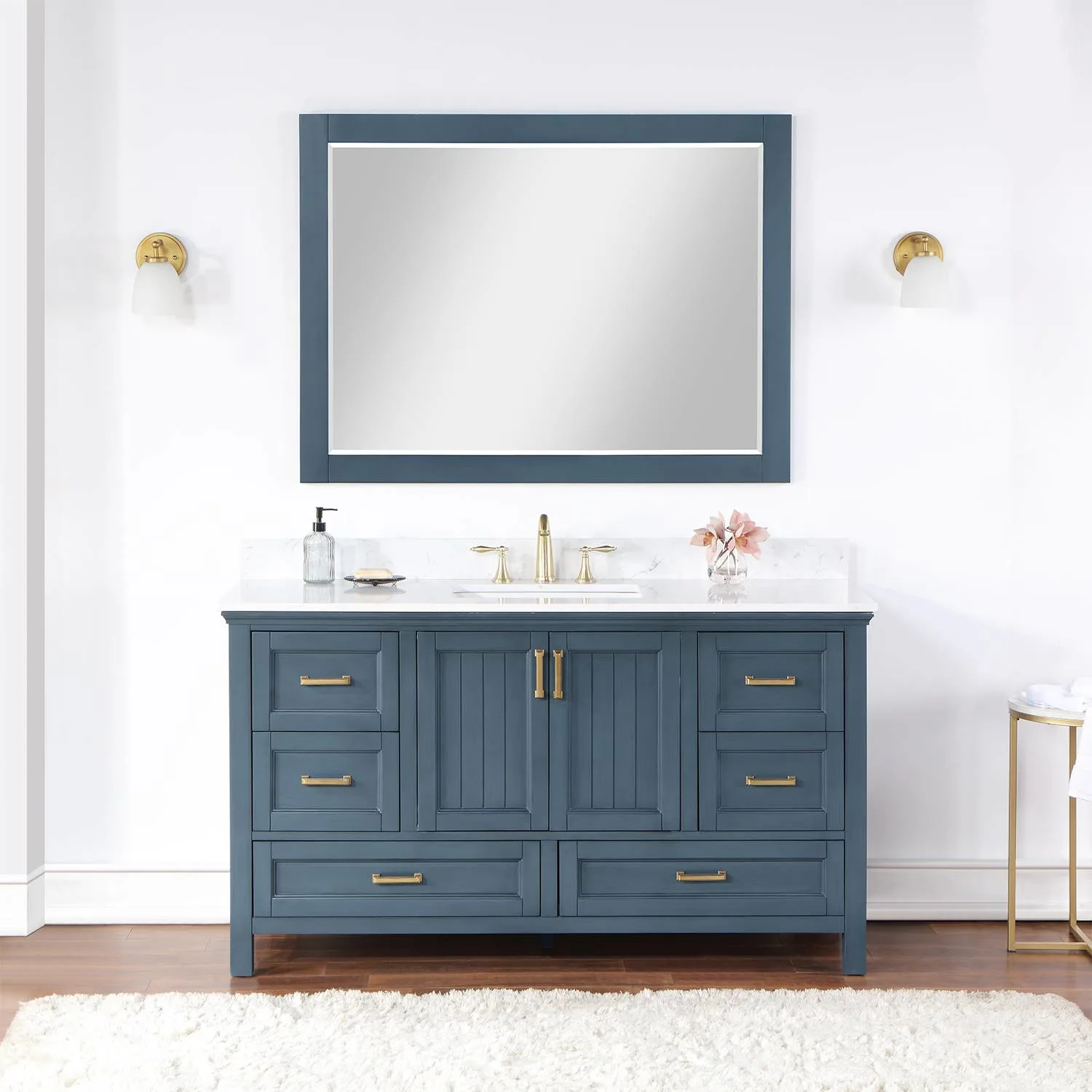 Altair Isla 60 Inch Classic Blue Plywood Carrara Stone Single Vanity - image 3