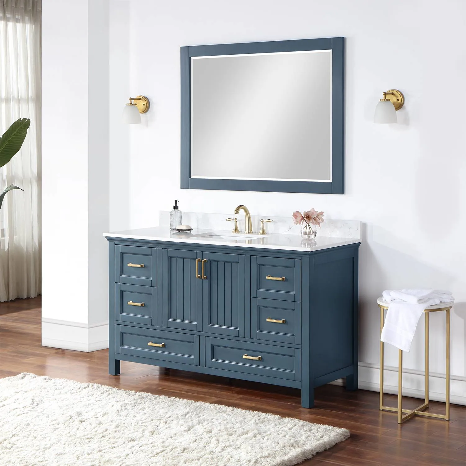 Altair Isla 60 Inch Classic Blue Plywood Carrara Stone Single Vanity - image 4