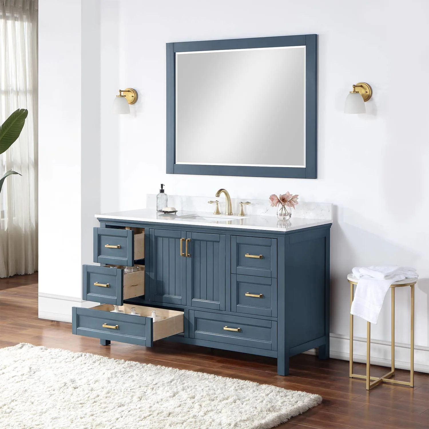Altair Isla 60 Inch Classic Blue Plywood Carrara Stone Single Vanity - image 5