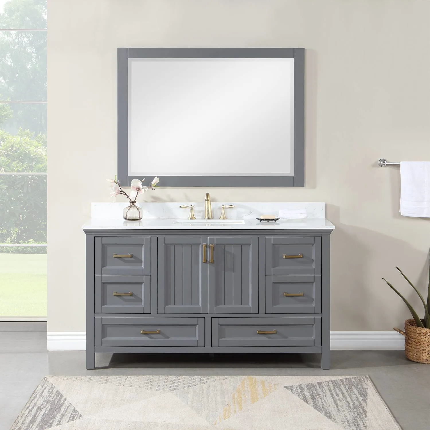 Altair Isla 60 Inch Gray Plywood White Carrara Stone Single Vanity - image 3