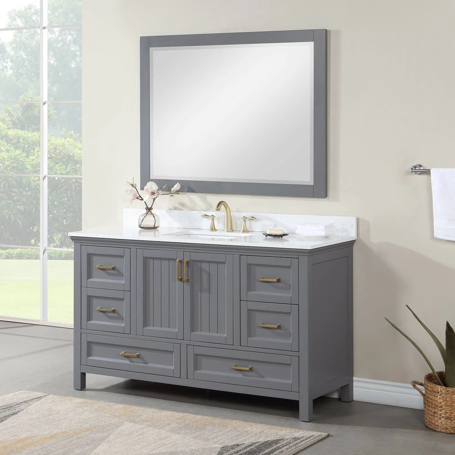 Altair Isla 60 Inch Gray Plywood White Carrara Stone Single Vanity - image 4