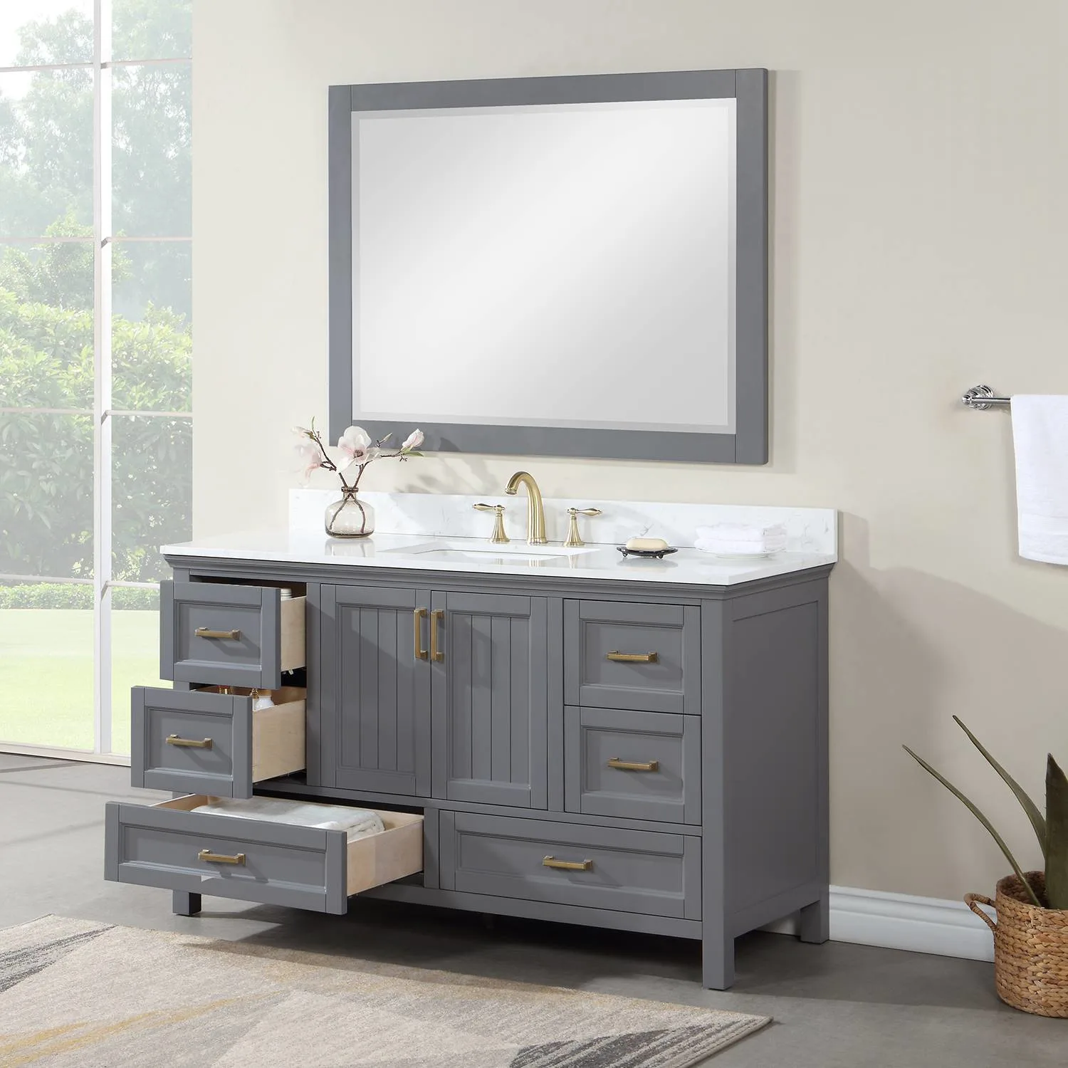 Altair Isla 60 Inch Gray Plywood White Carrara Stone Single Vanity - image 5