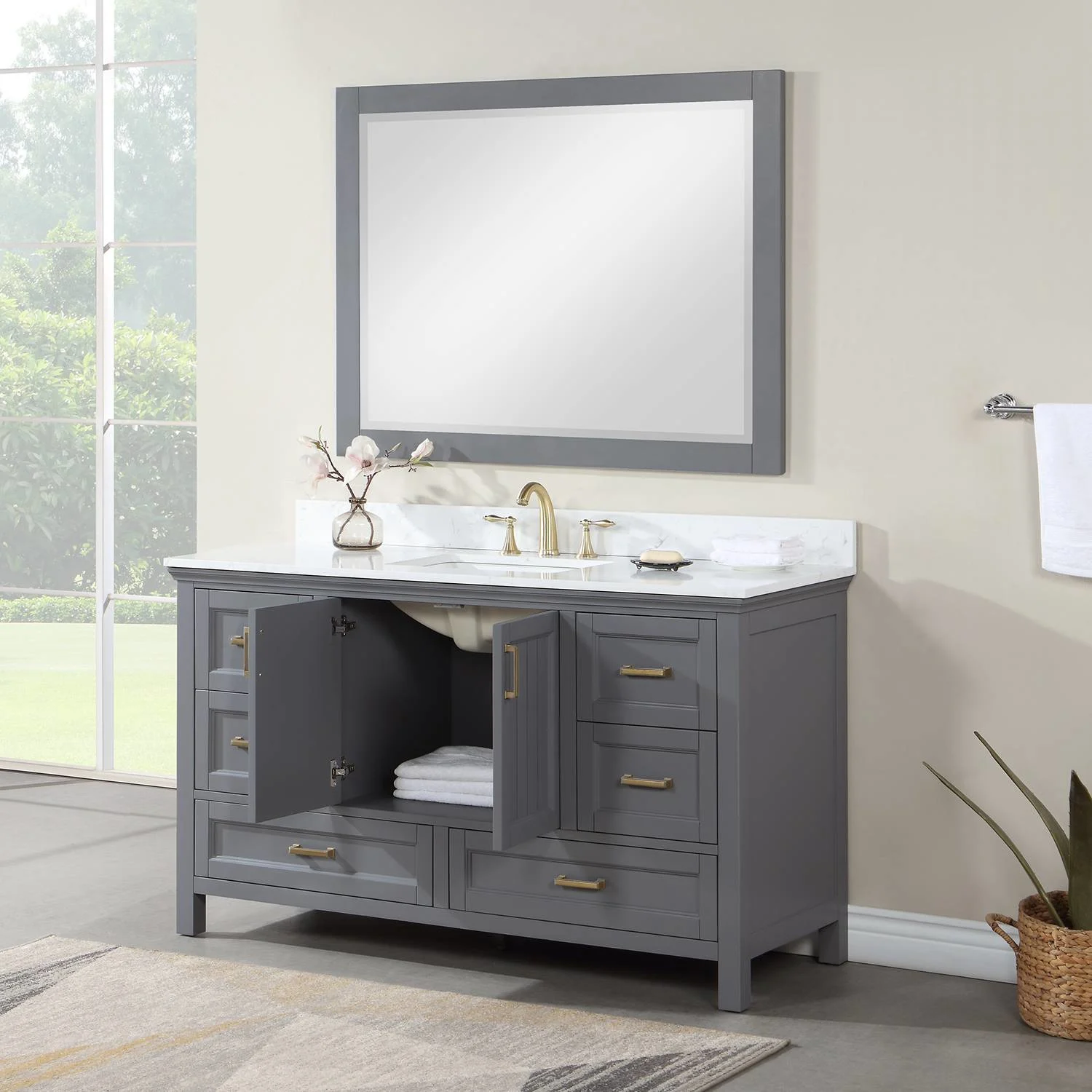 Altair Isla 60 Inch Gray Plywood White Carrara Stone Single Vanity - image 6