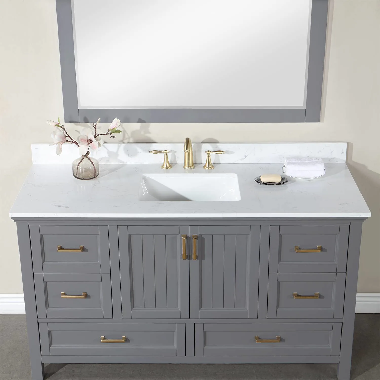 Altair Isla 60 Inch Gray Plywood White Carrara Stone Single Vanity - image 7