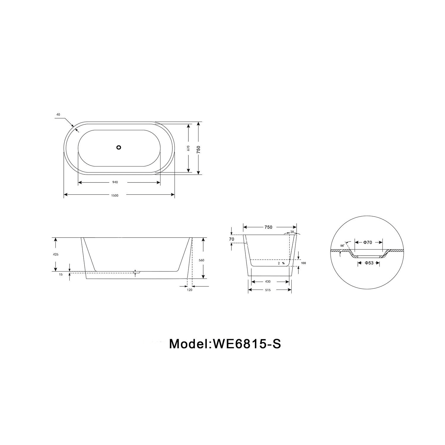 Legion Furniture 59 Inch No Faucet White Soaking Acrylic Bathtub - image 6