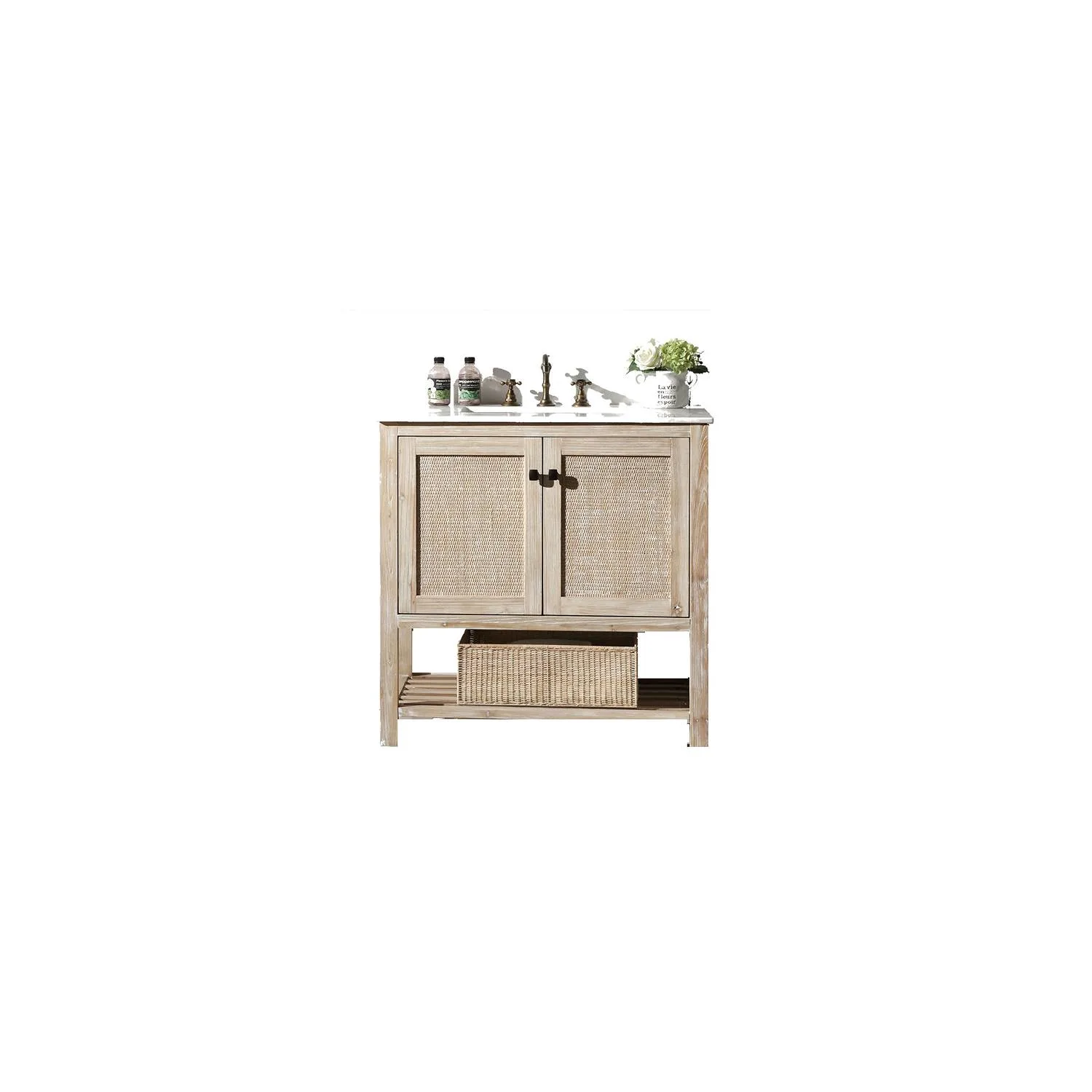 Legion Furniture 36 Inch Marble Top Rustic White Vanity Cabinet