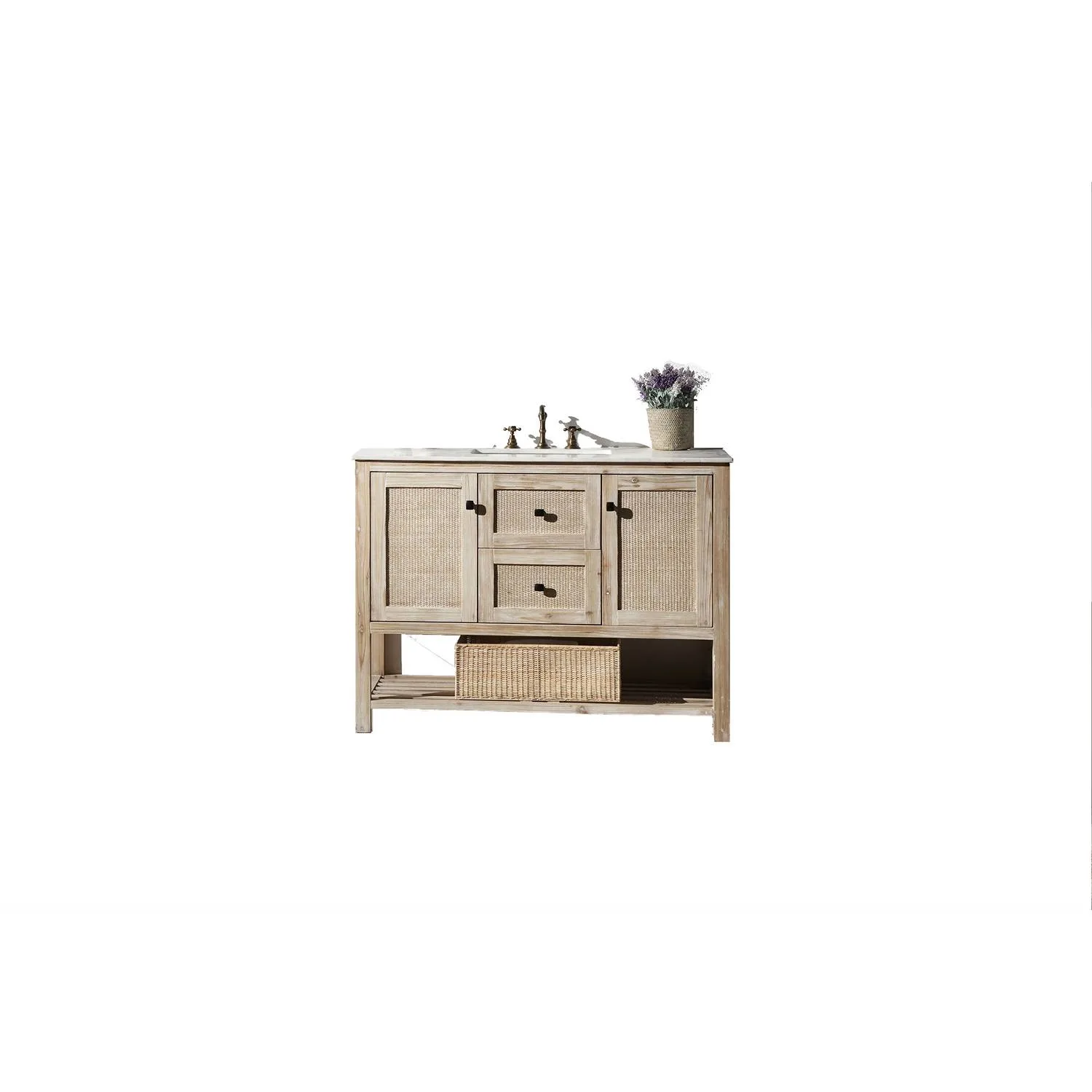 Legion Furniture 48 Inch Marble Top Rustic White Vanity Cabinet