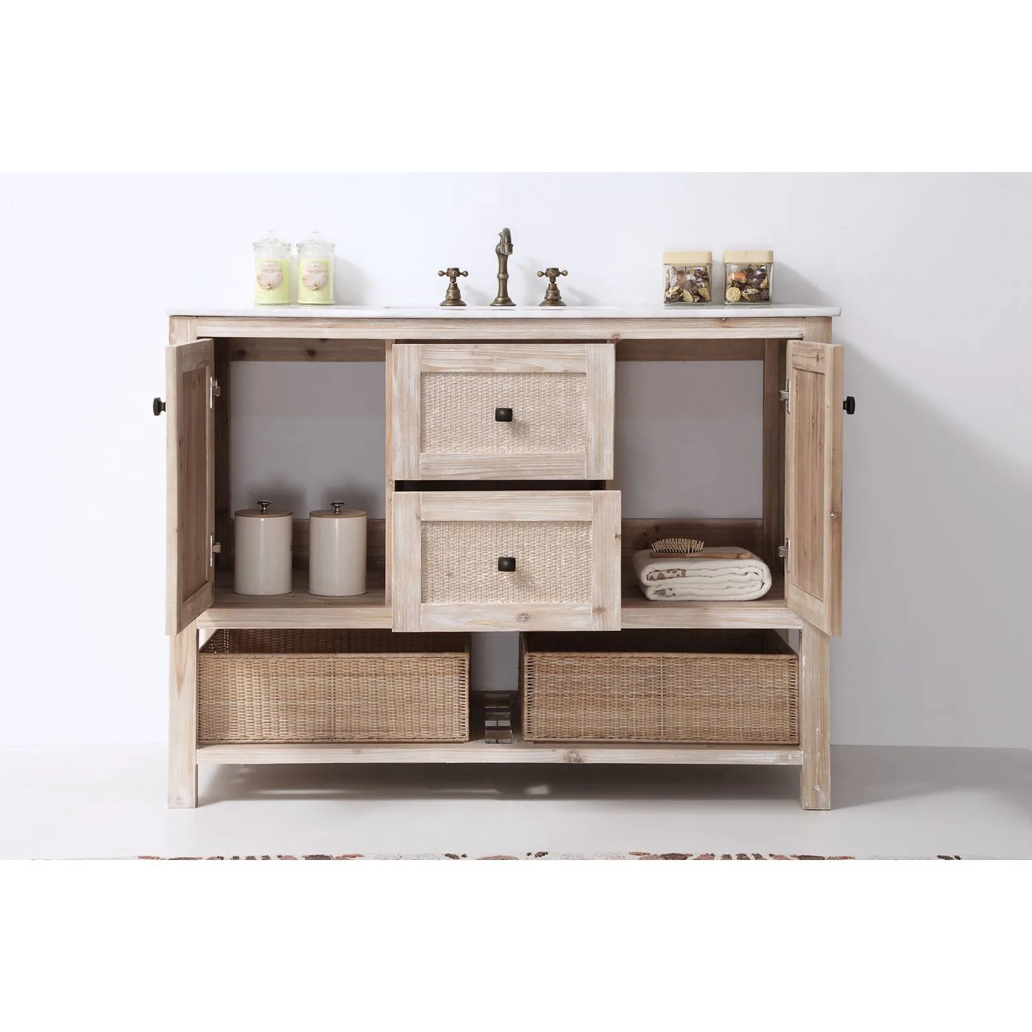 Legion Furniture 48 Inch Marble Top Rustic White Vanity Cabinet - image 5