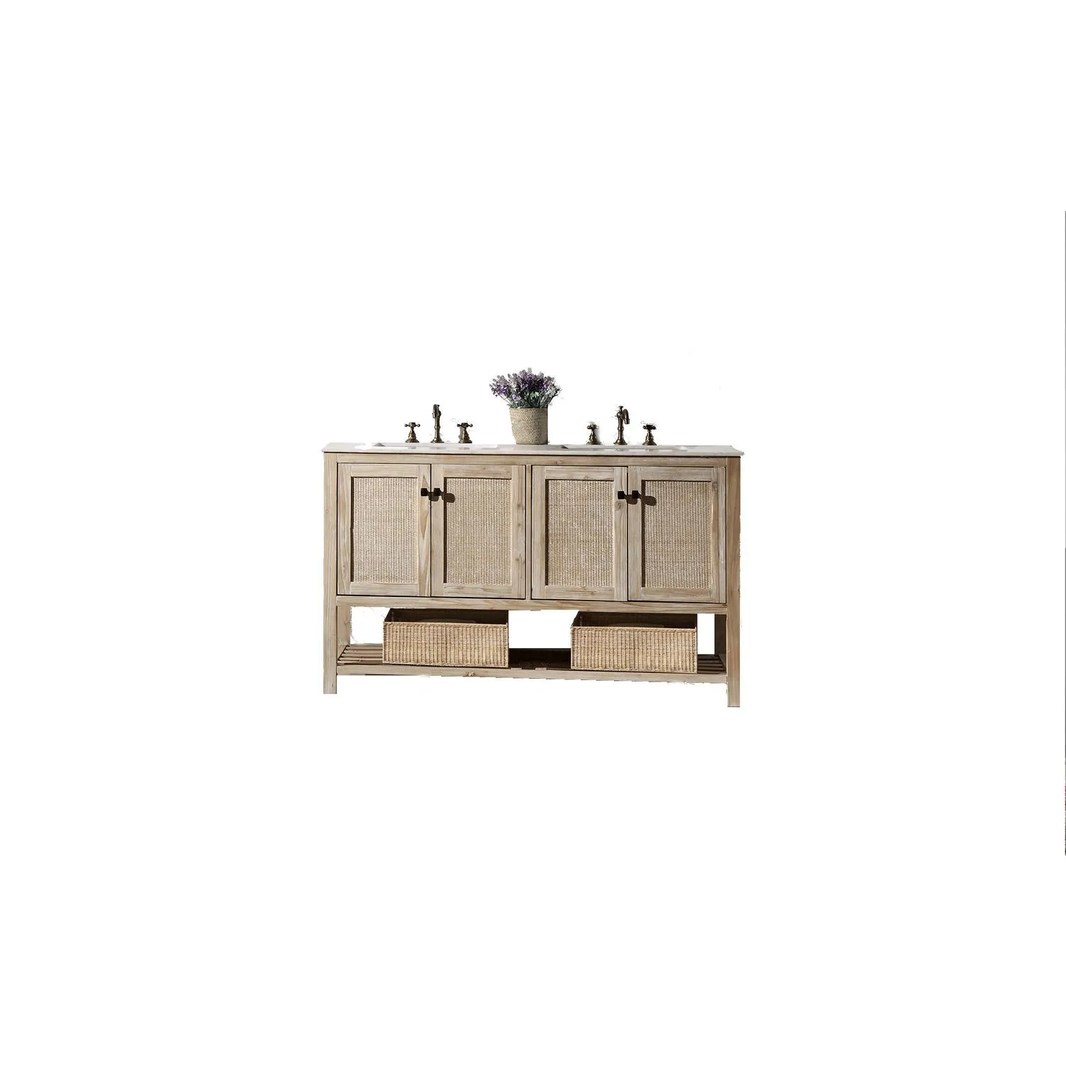 Legion Furniture 60 Inch Marble Top Rustic White Vanity Cabinet
