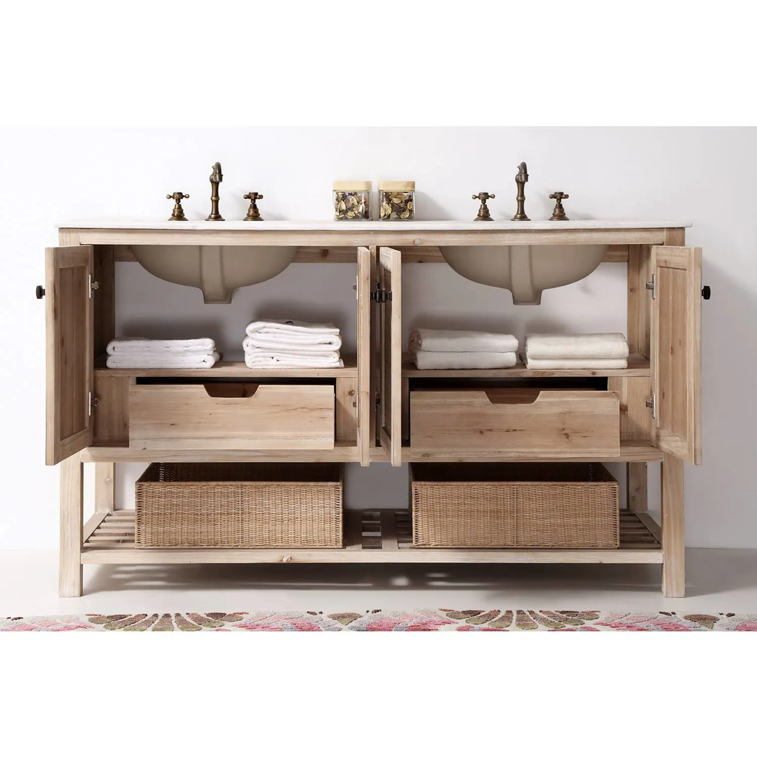 Legion Furniture 60 Inch Marble Top Rustic White Vanity Cabinet - image 6