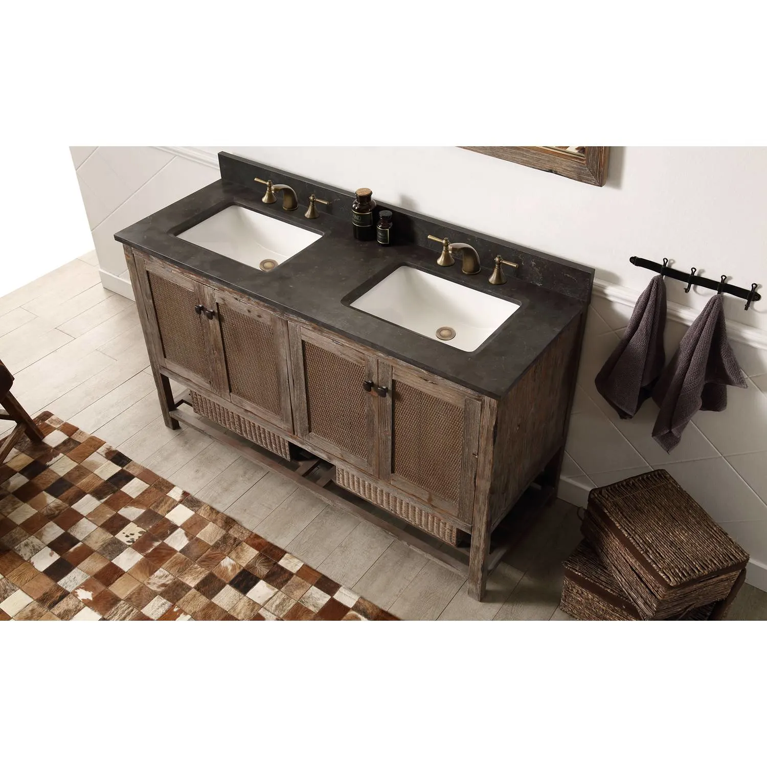 Legion Furniture 60 Inch Moon Stone Top Brown Rustic Vanity Cabinet - image 2