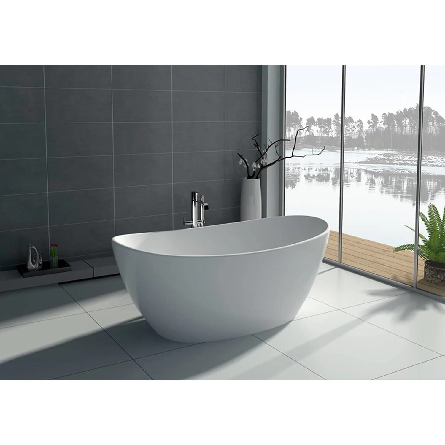 Legion Furniture 64.2 Inch No Faucet Matt White Solid Surface Bathtub - image 7